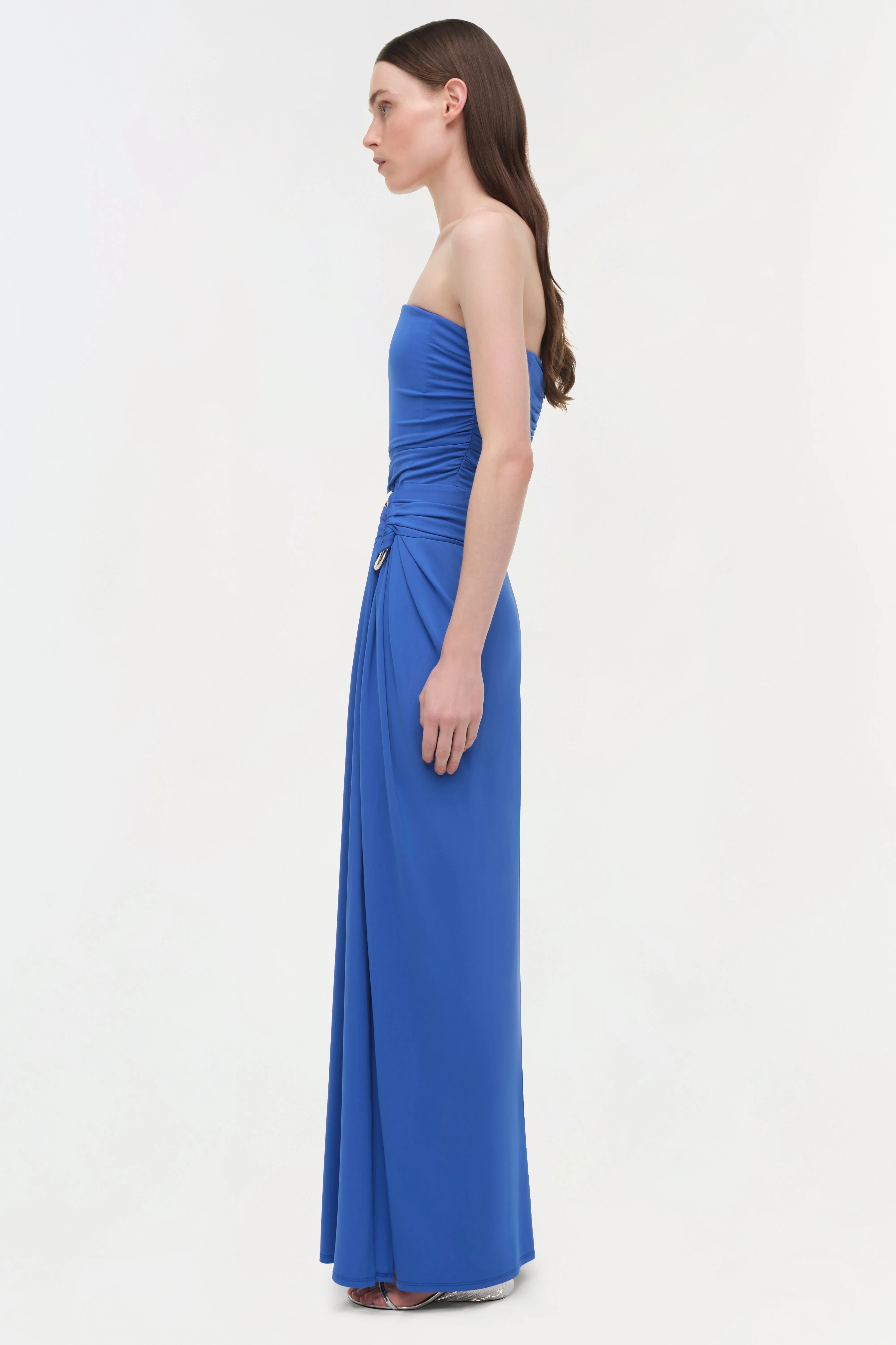 Womens | Emma Draped Jersey Bustier Gown | Cobalt Blue - Image 4