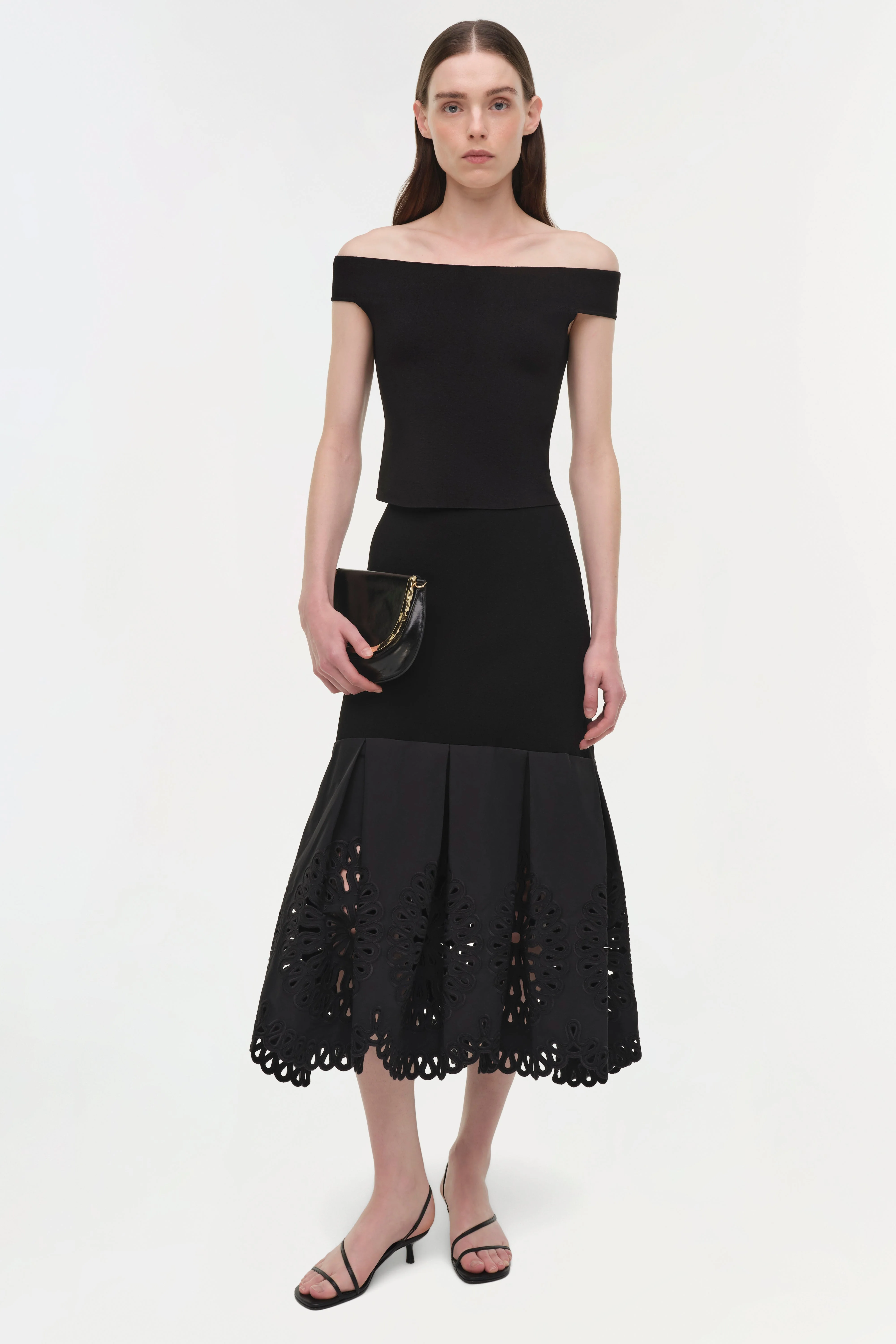 Womens | Eveletta Embroidered Knit Midi Skirt | Black Multi - Image 3