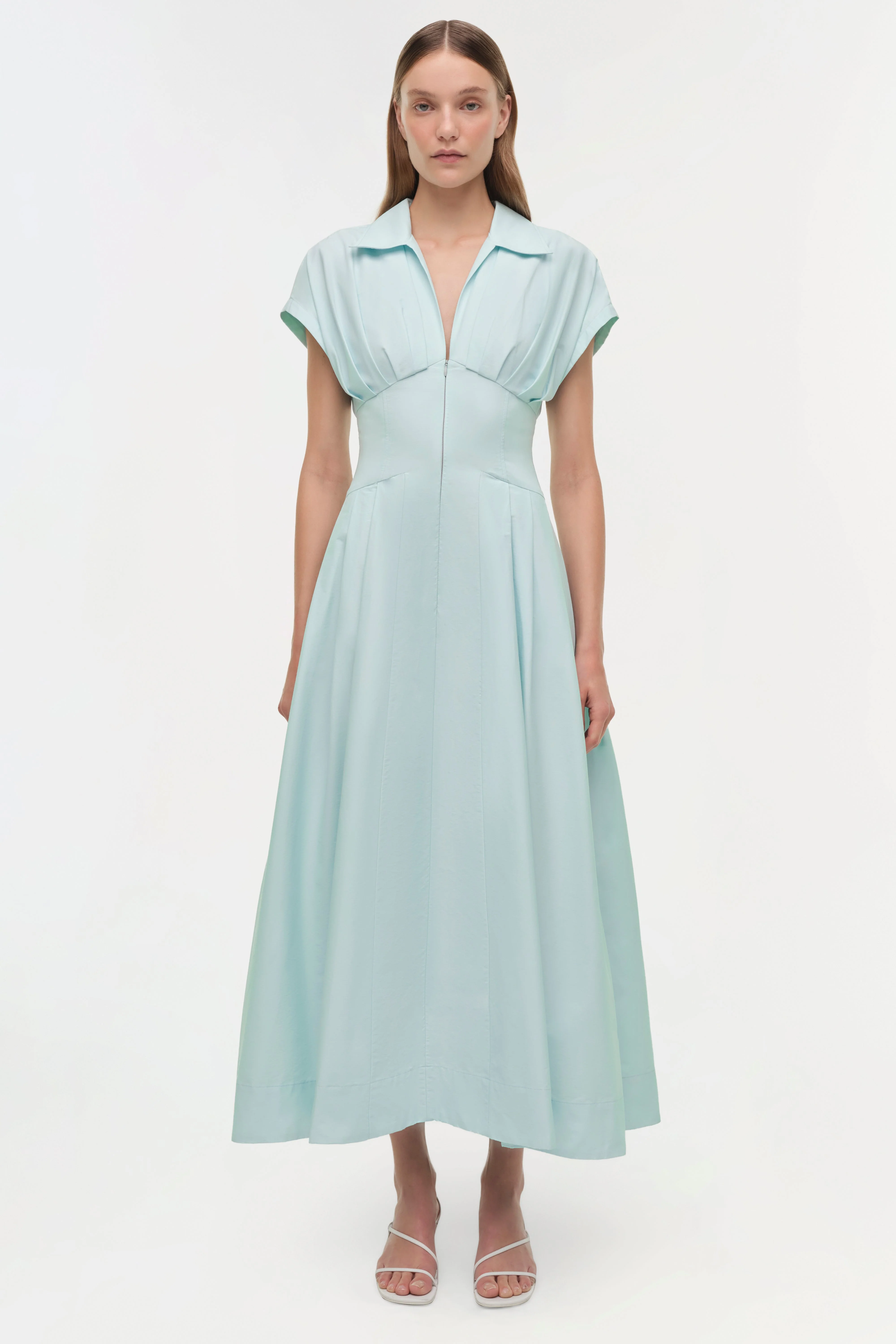 Womens | Farlow Cotton Faille Midi Dress | Sky - Image 6