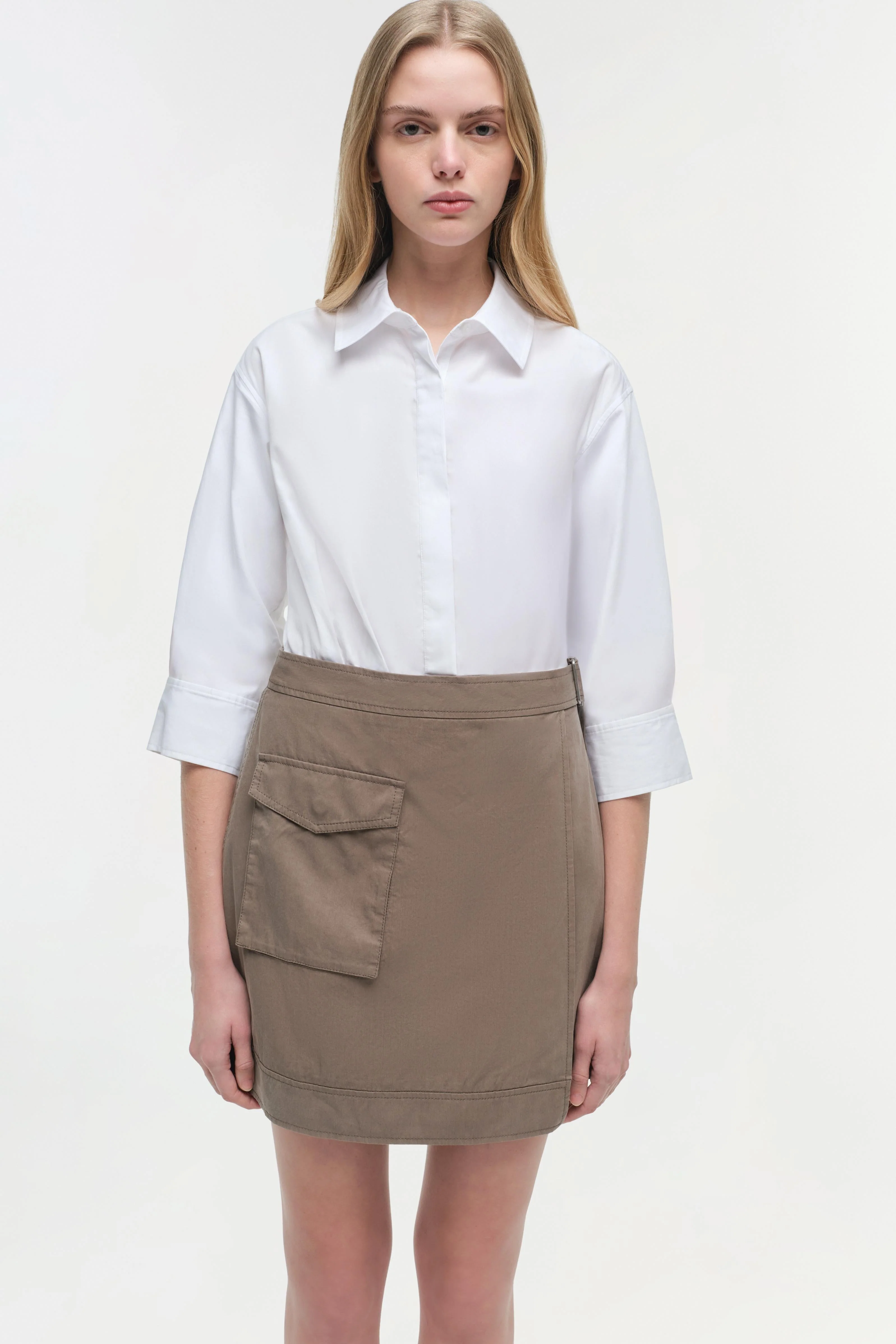 Womens | Fraser Mini Shirt Dress | Faded Olive Multi - Image 3