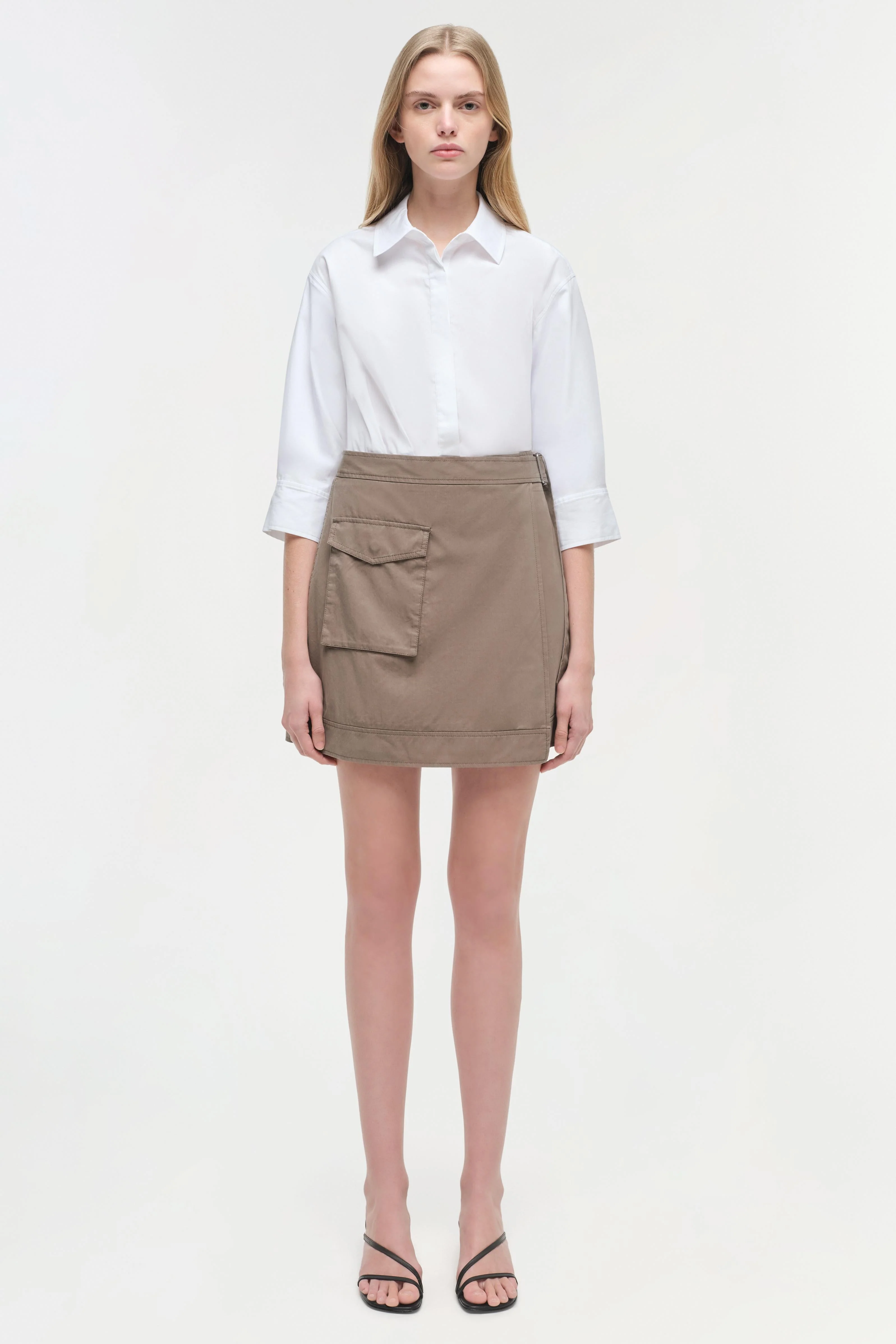 Womens | Fraser Mini Shirt Dress | Faded Olive Multi - Image 6