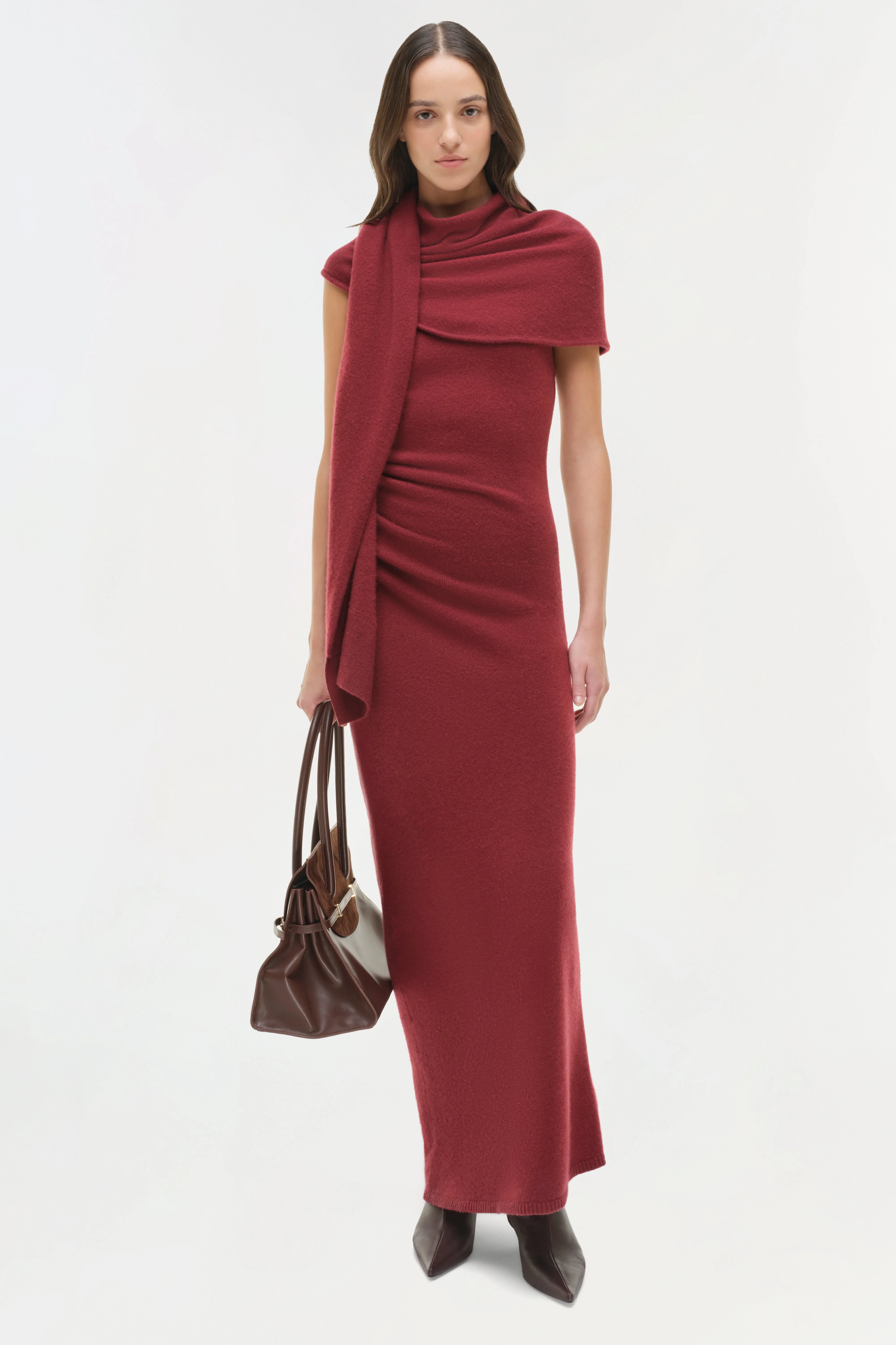 Womens | Hathaway Wool Cashmere Midi Dress | Cranberry - Image 2