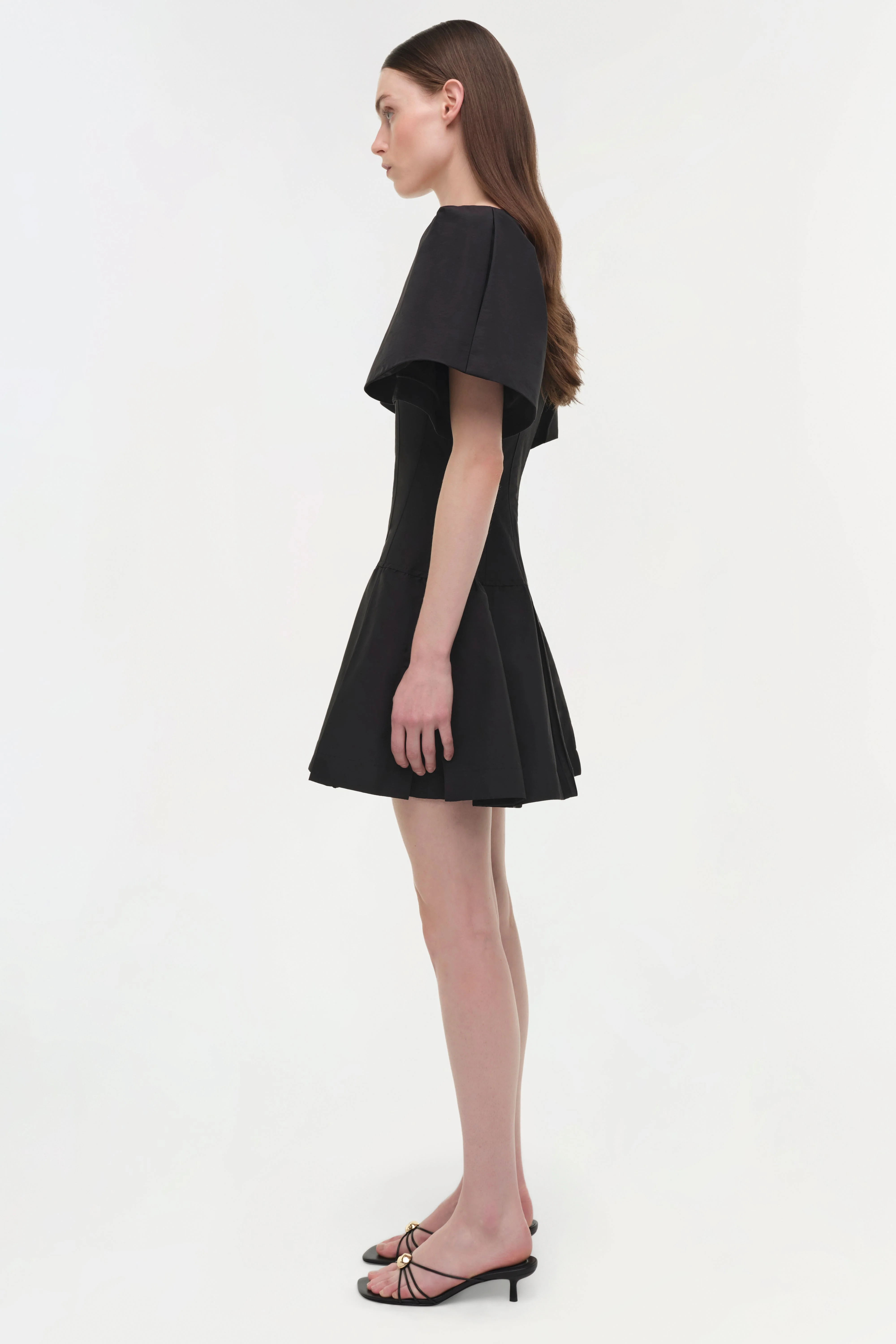 Womens | Hattie Cotton Faille Mini Dress | Black - Image 4