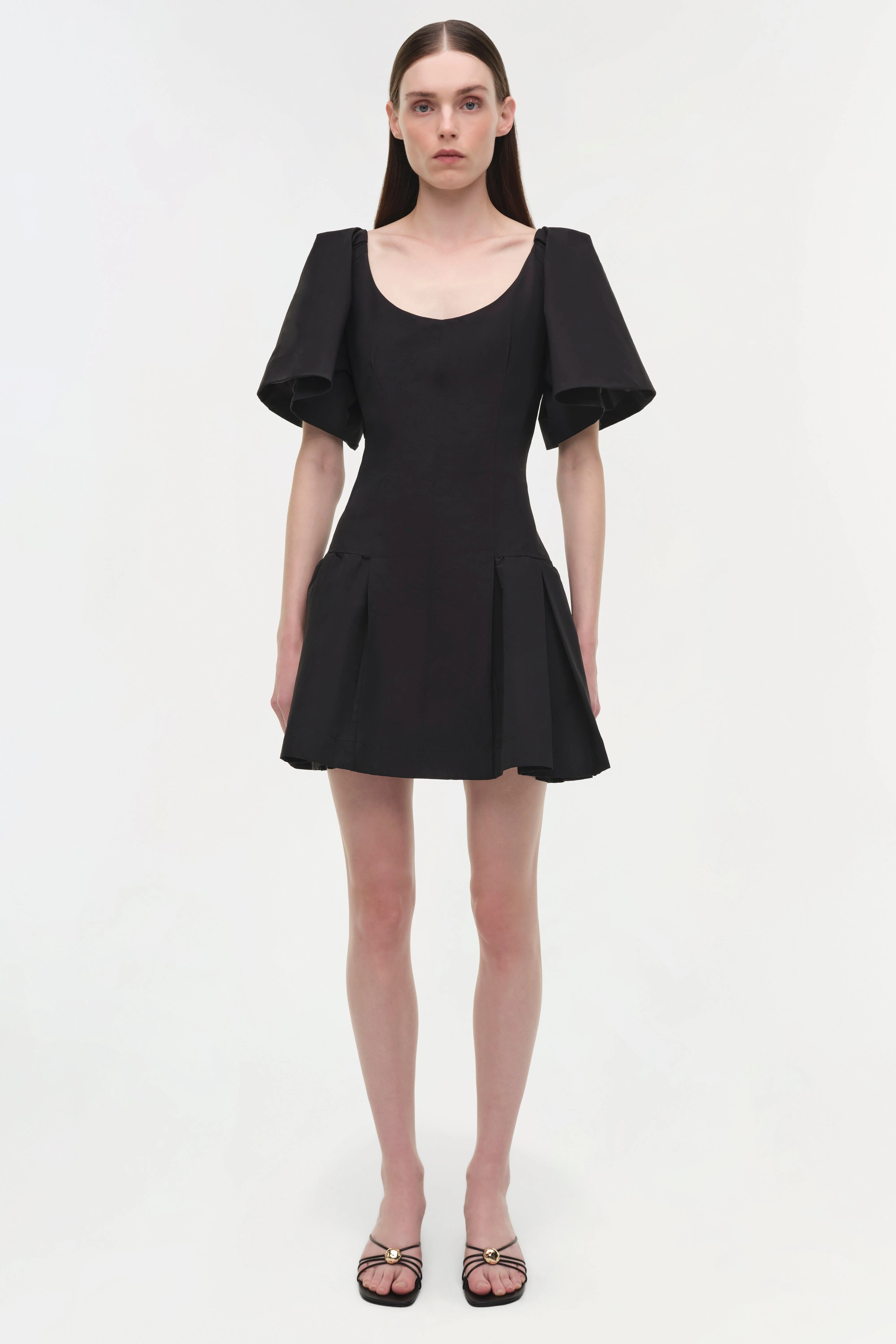 Womens | Hattie Cotton Faille Mini Dress | Black - Image 6