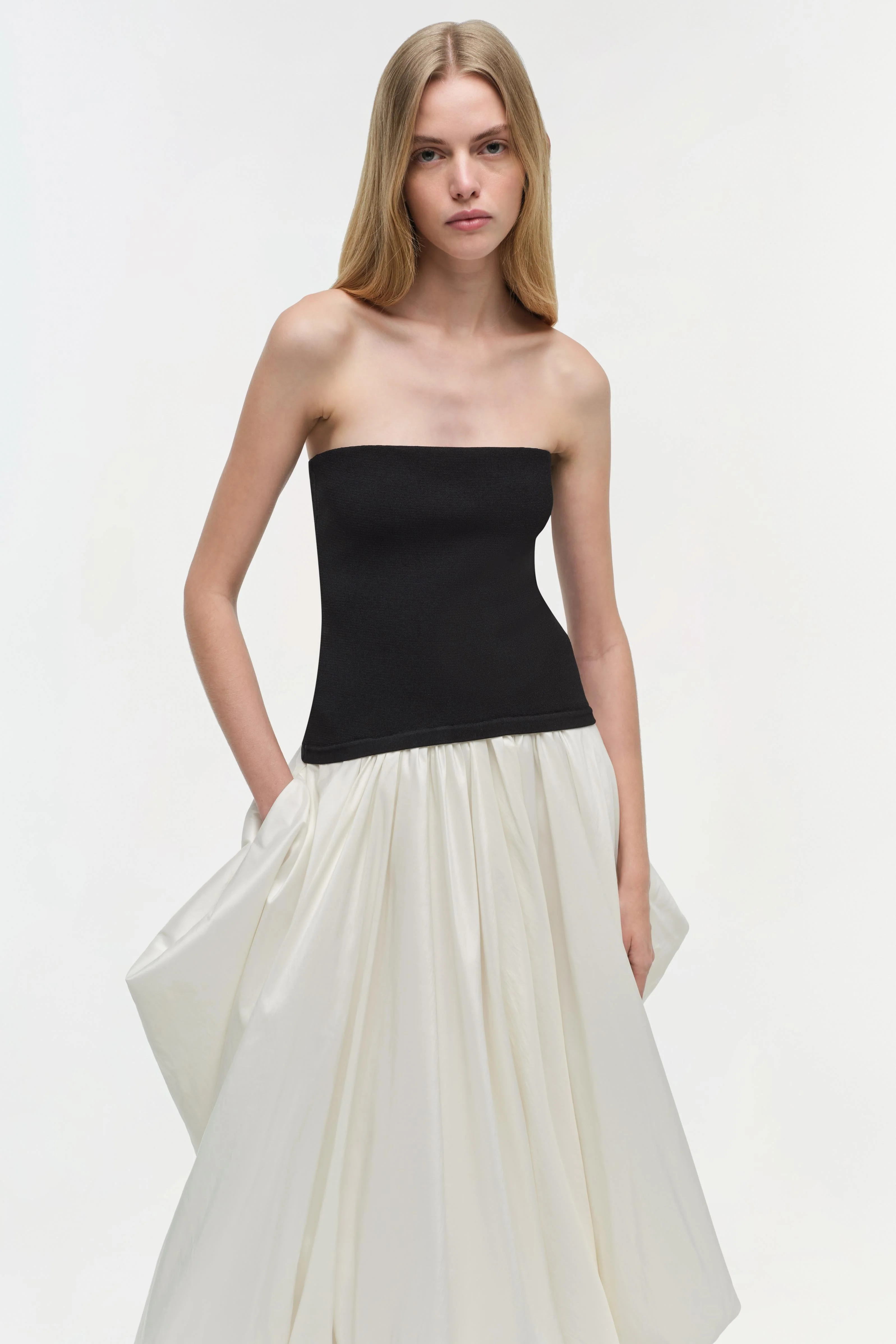 Womens | Izzy Strapless Taffeta Midi Dress | Black Multi - Image 3