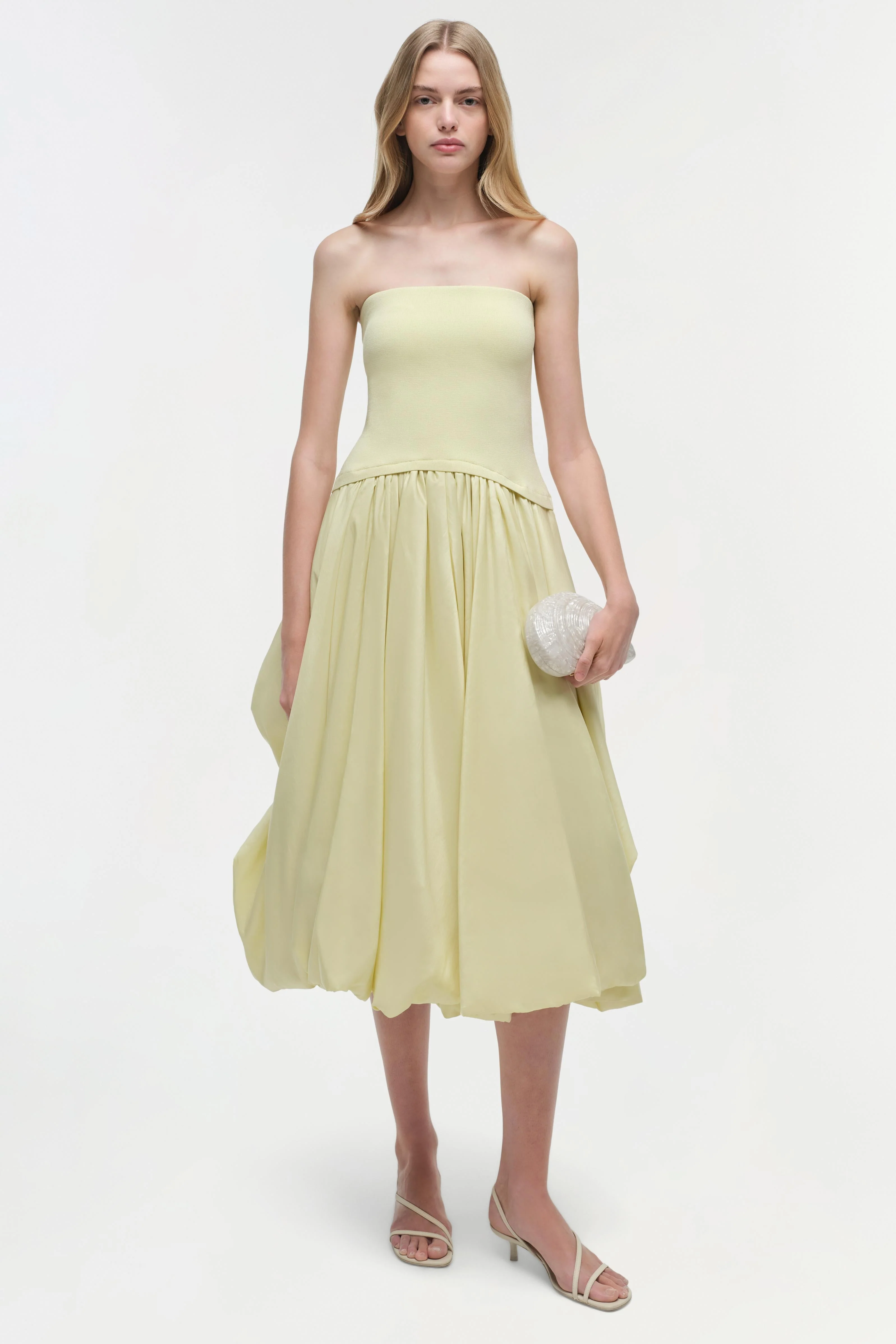 Womens | Izzy Strapless Taffeta Midi Dress | Sunglow - Image 2