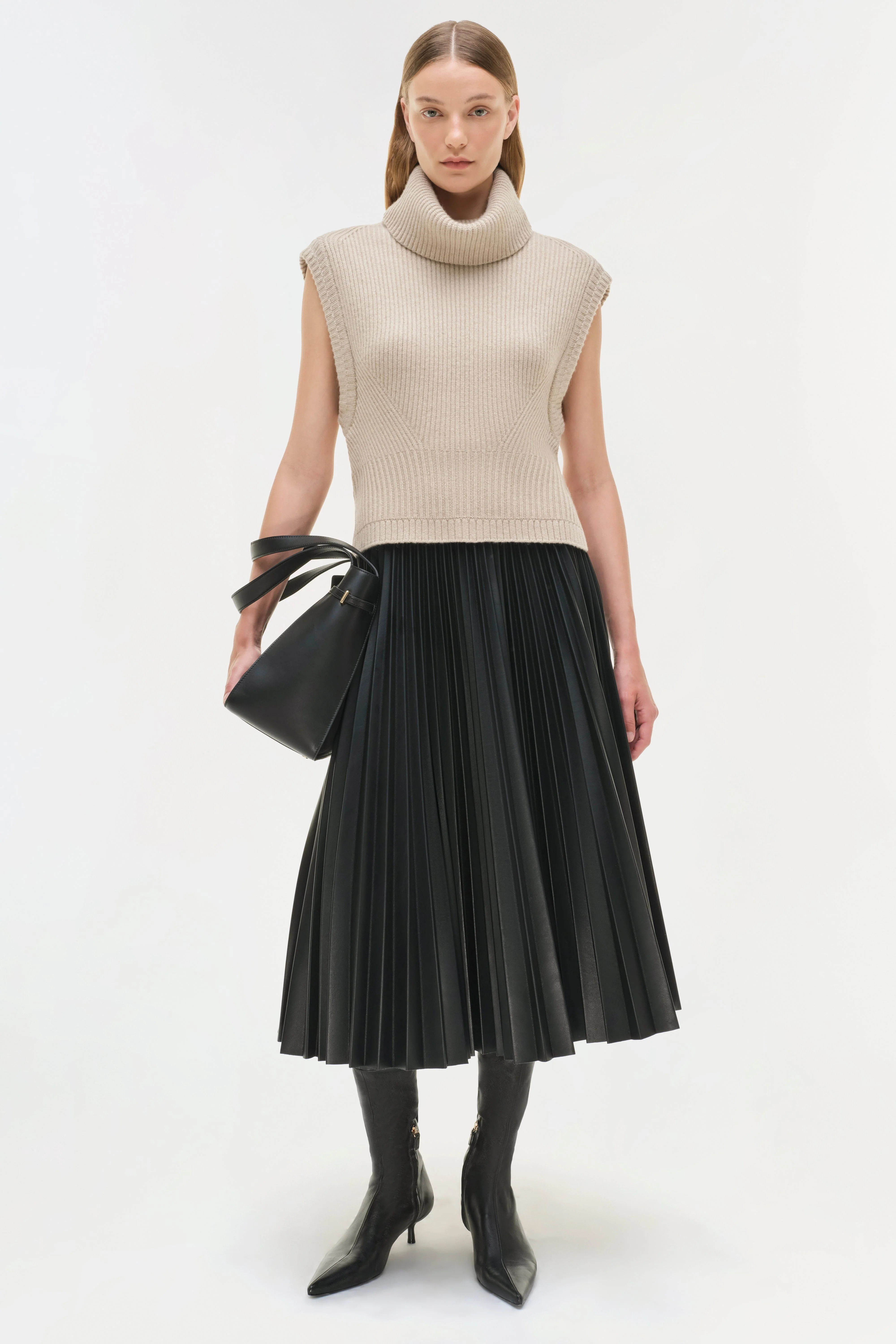 Womens | Kezia Vegan Leather Midi Skirt | Black - Image 2