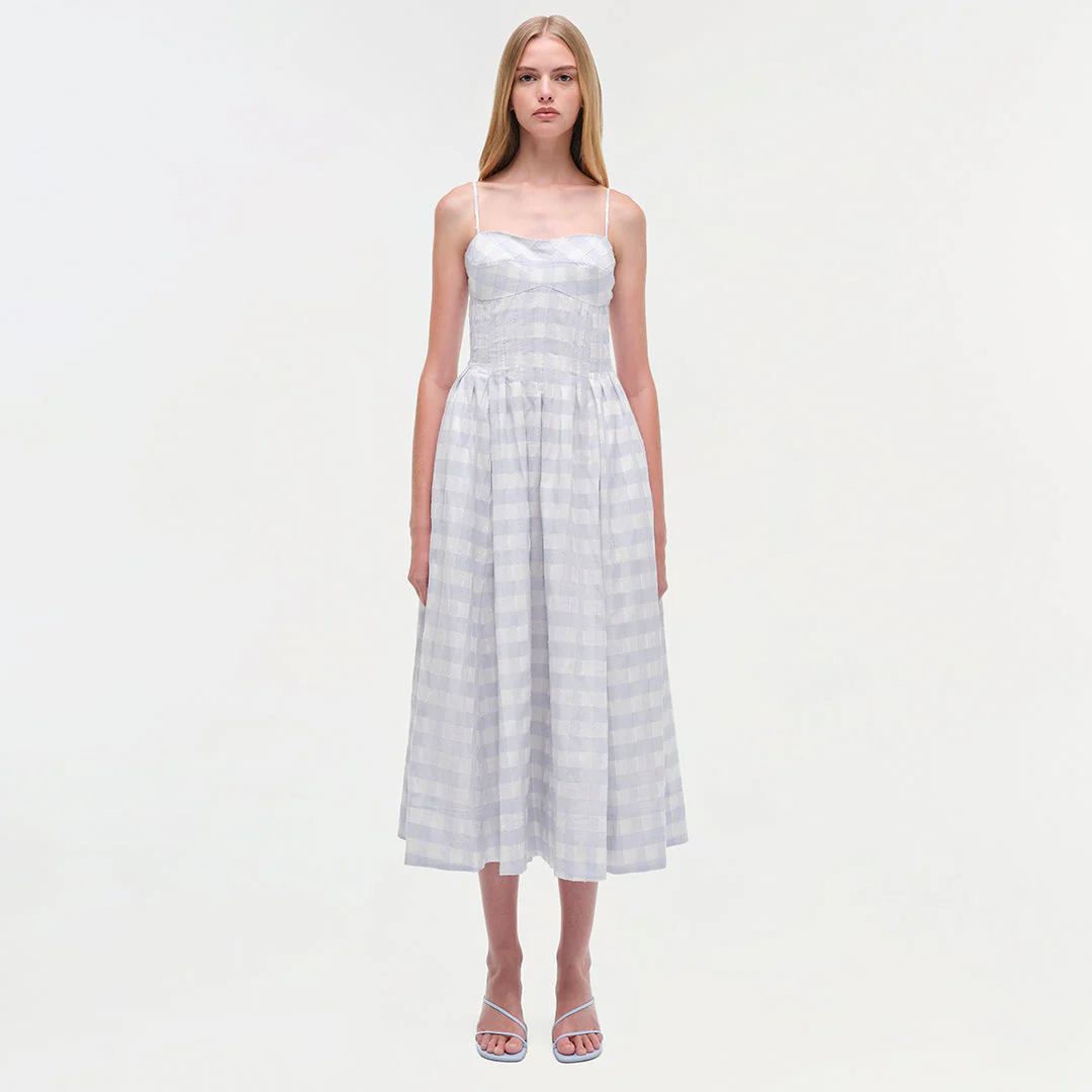 Womens | Kittiya Cotton Midi Dress | Periwinkle Sky Multi - Image 7
