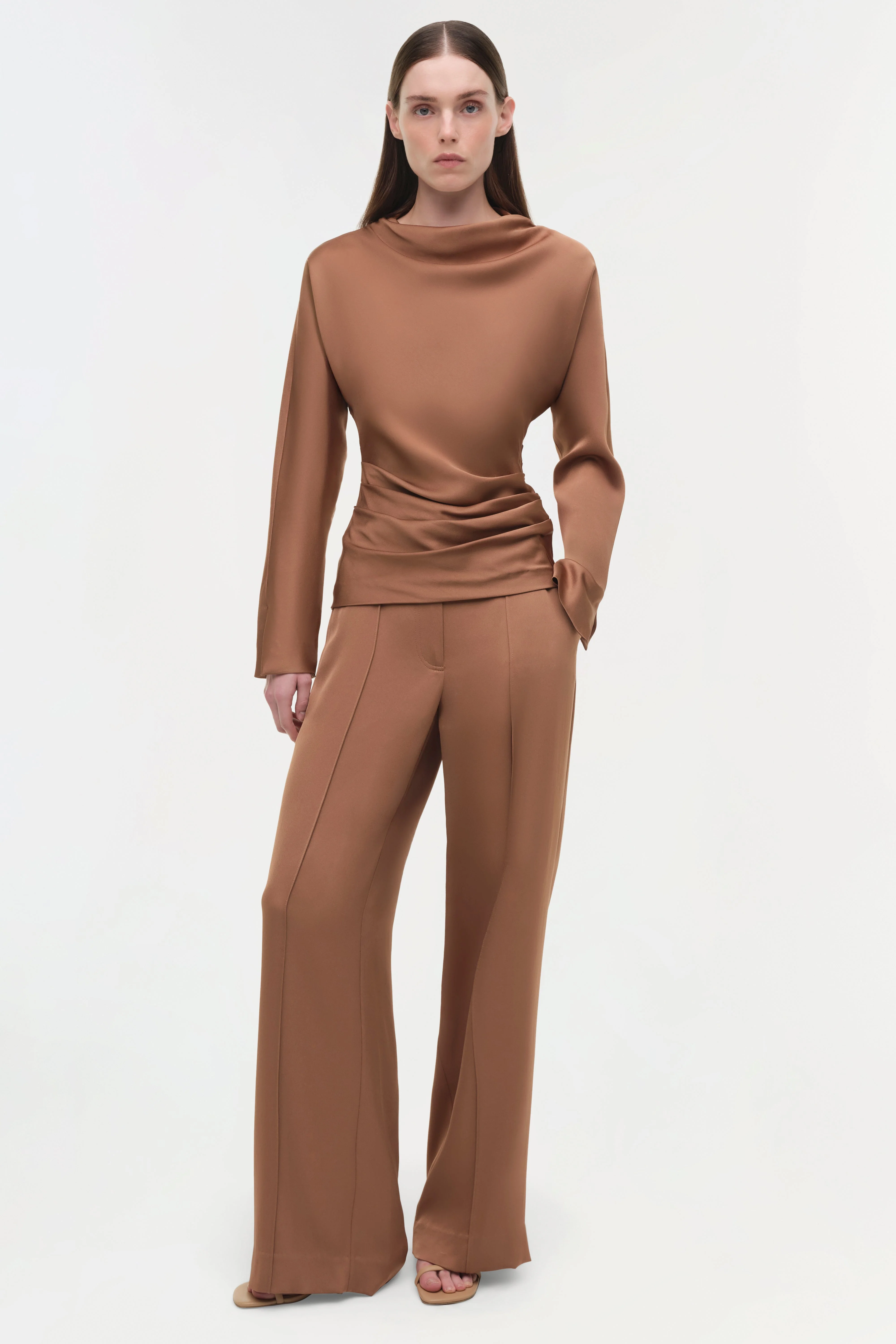Womens | Kyra Satin Wide Leg Pant | Chai - Image 3