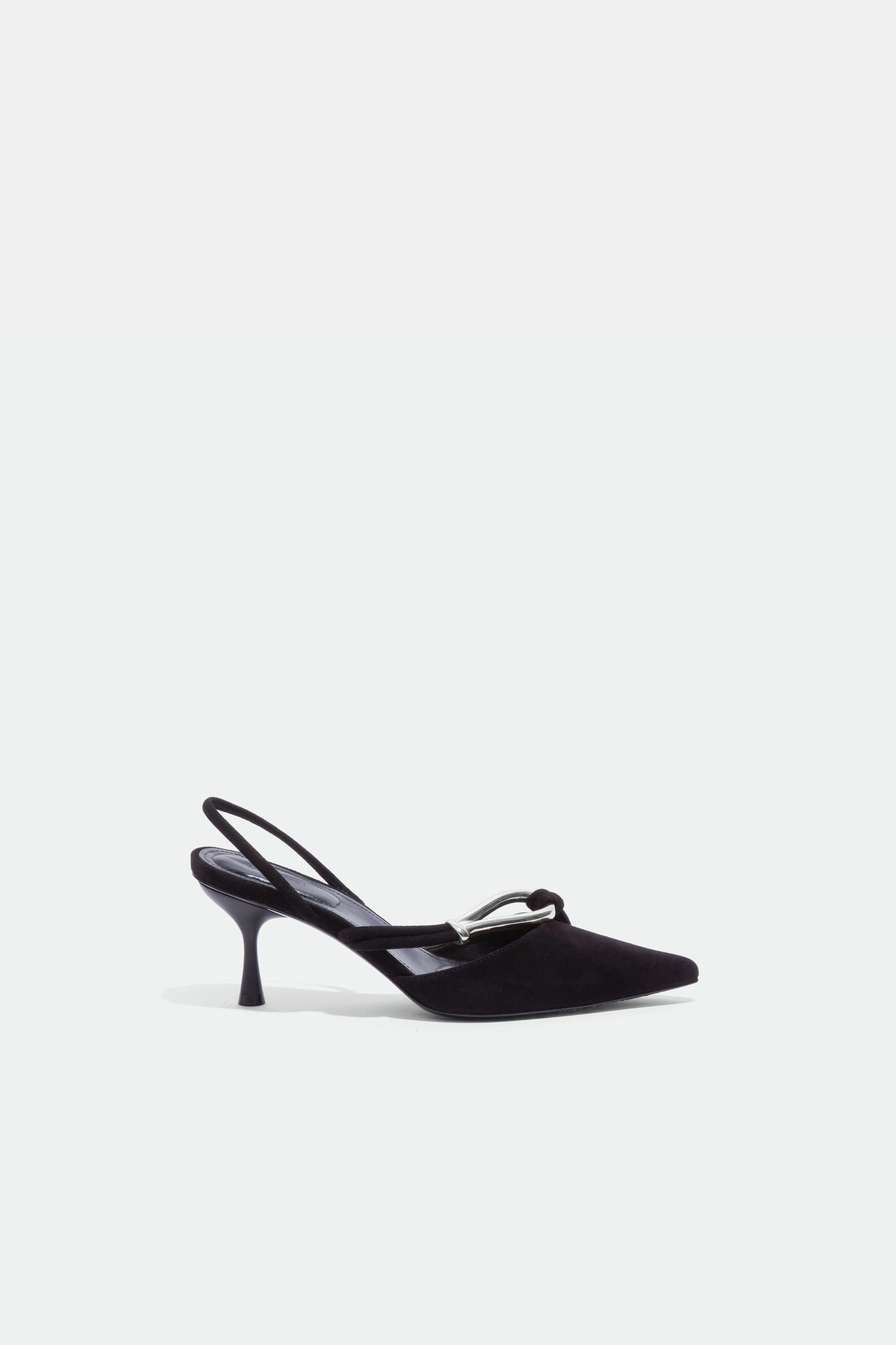 Womens | Love Knot Suede Slingback | Black Silver