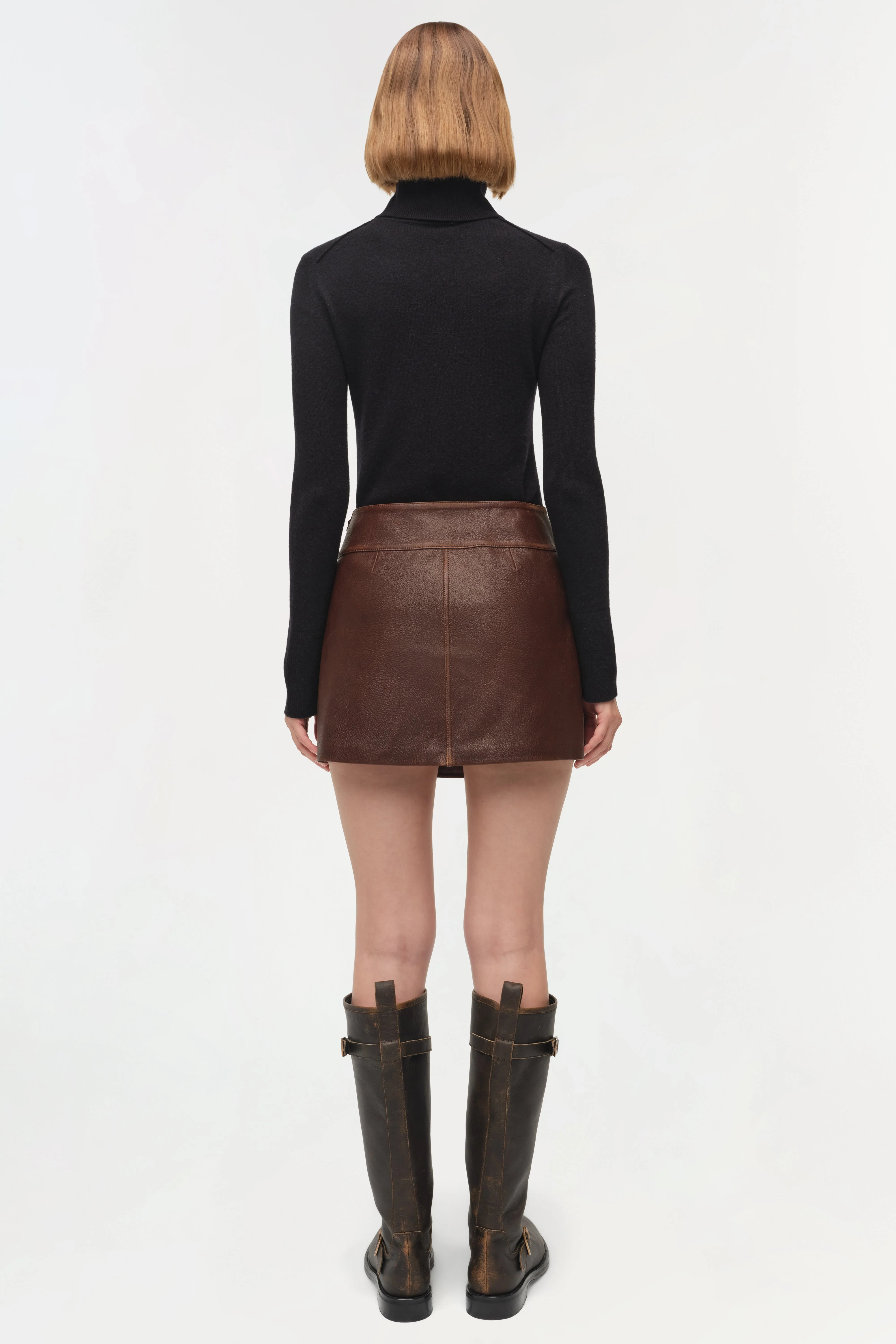 Womens | Madeline Leather Mini Skirt | Distressed Chocolate - Image 5