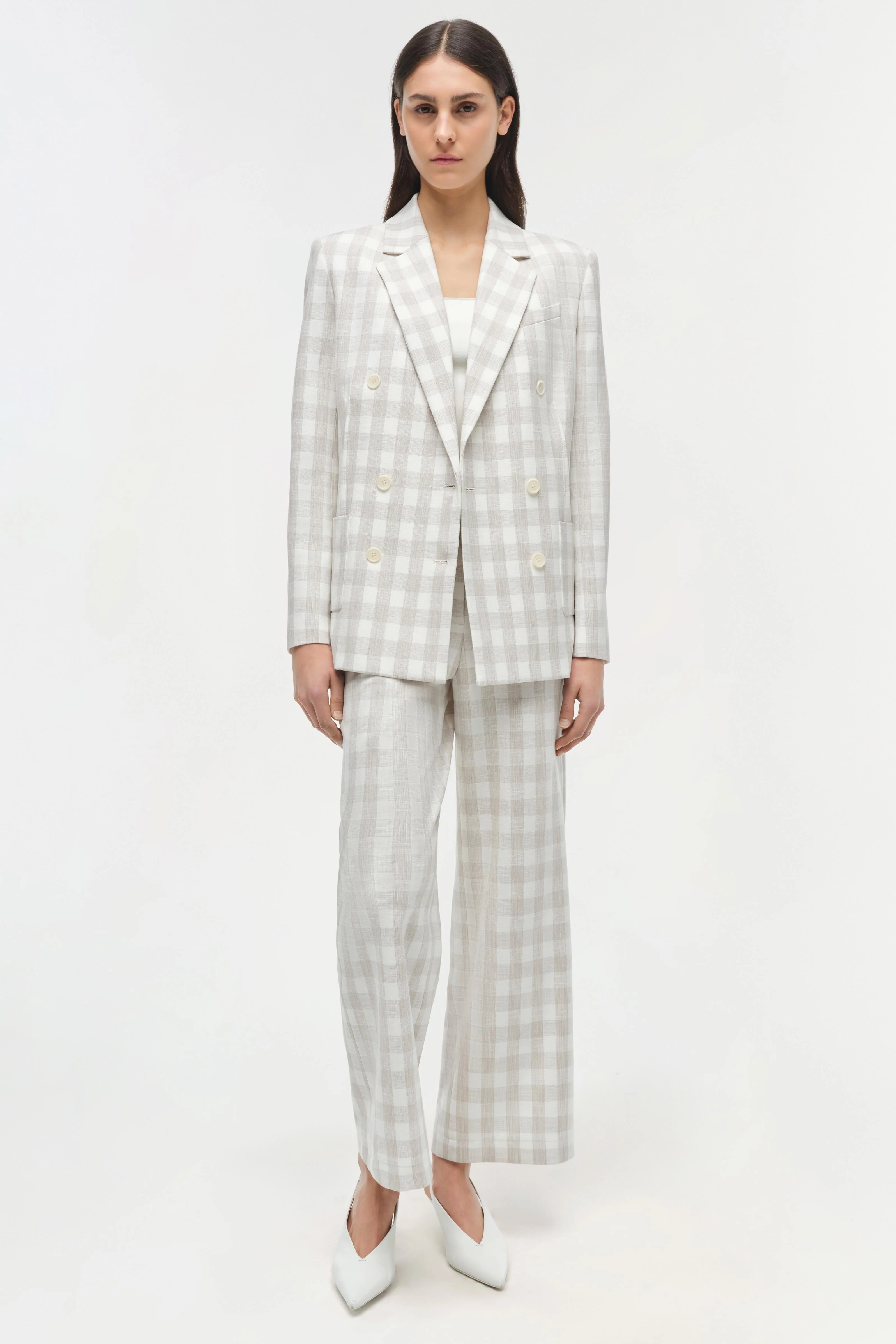 Womens | Margaux Double Breasted Blazer | Sand Gingham - Image 3
