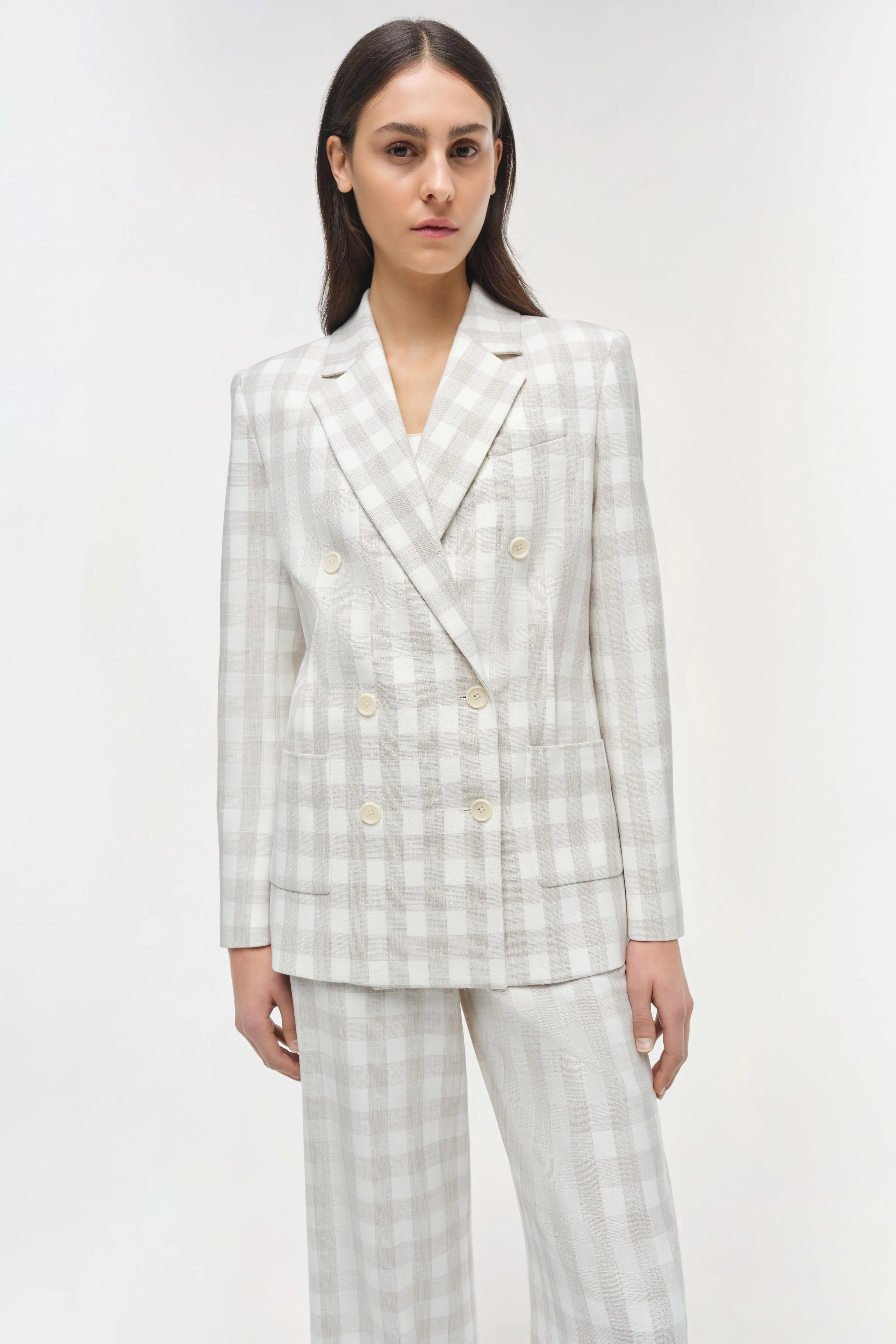 Womens | Margaux Double Breasted Blazer | Sand Gingham - Image 4