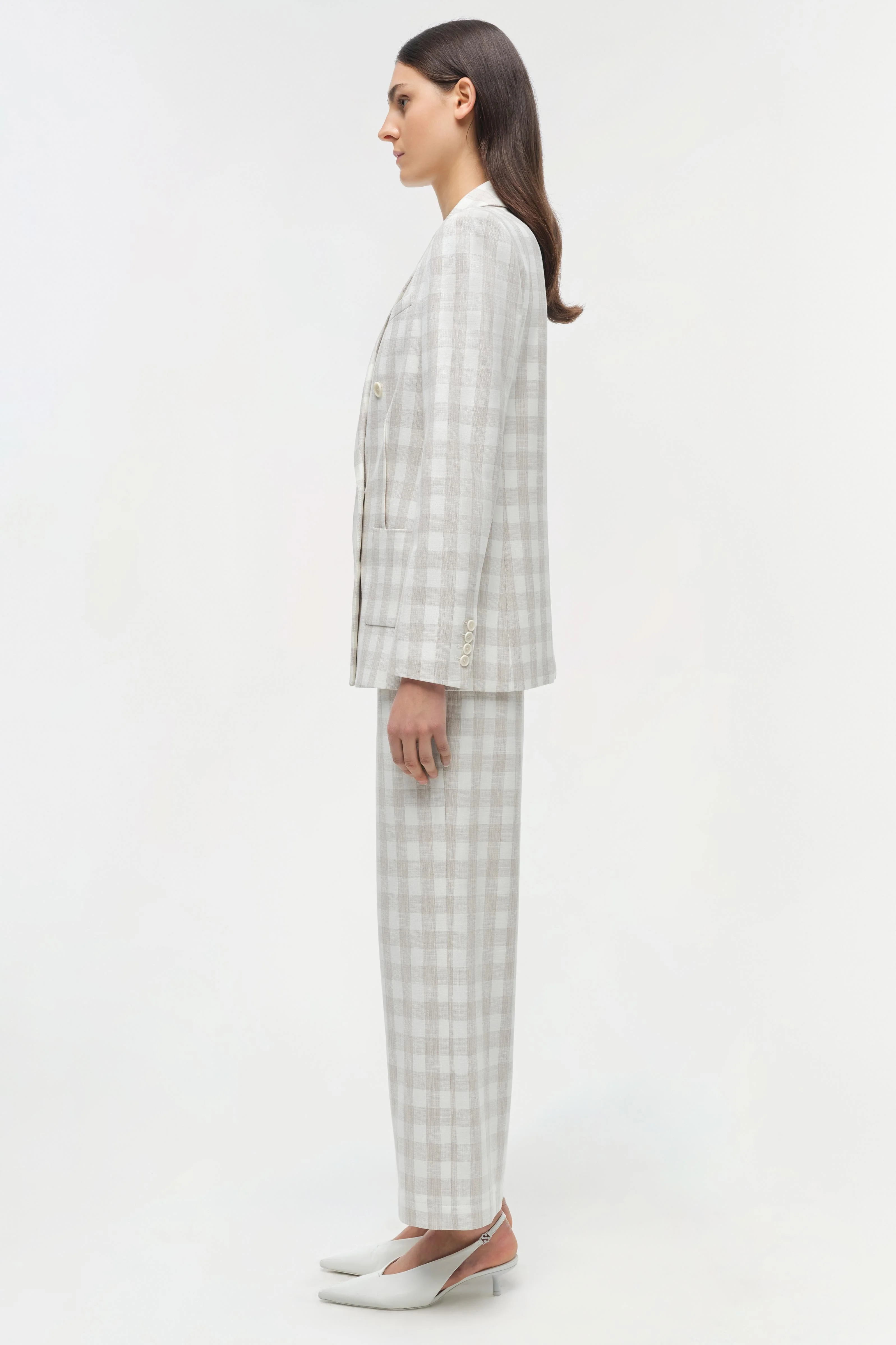 Womens | Margaux Double Breasted Blazer | Sand Gingham - Image 5
