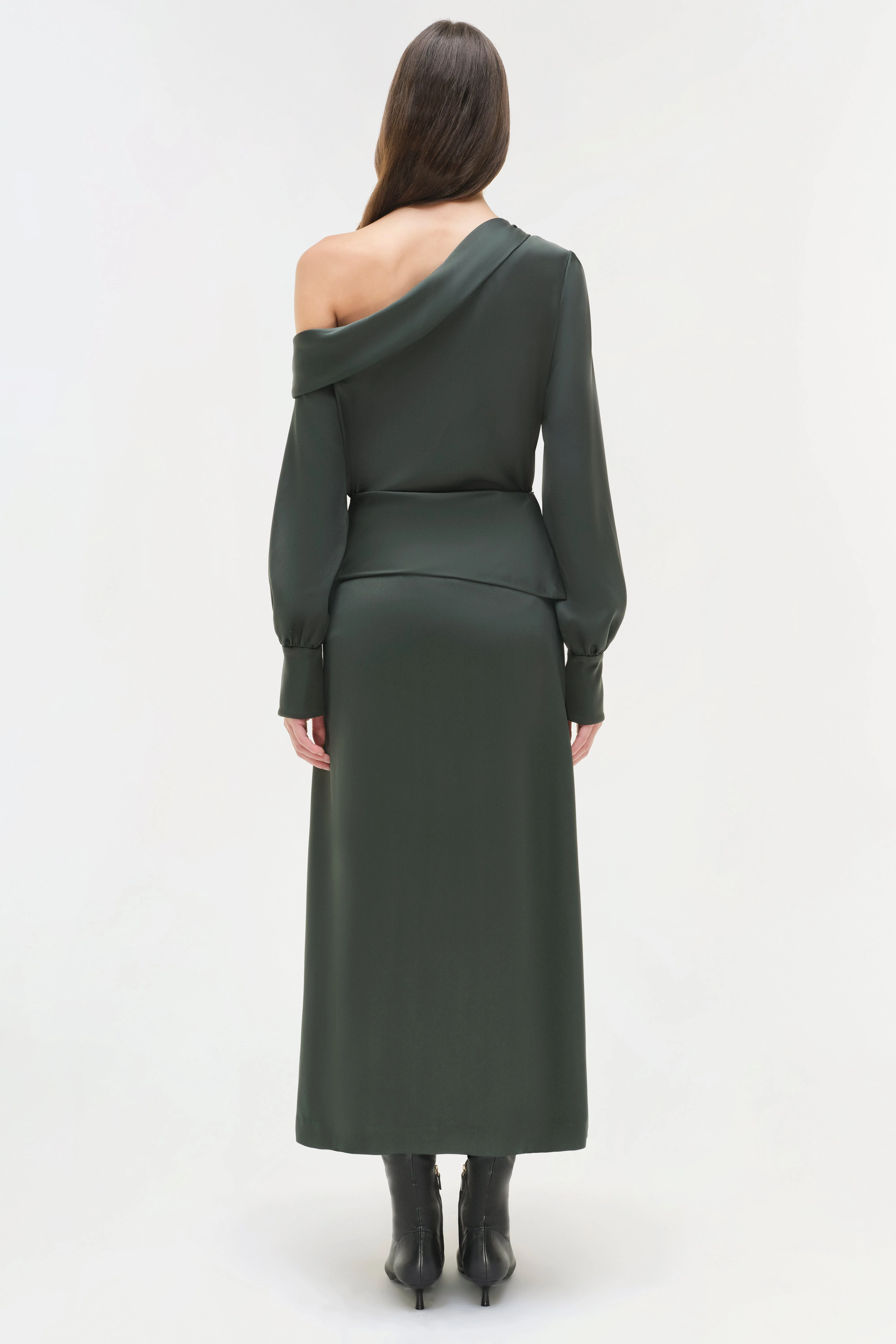 Womens | Maria Satin Midi Skirt | Cypress - Image 5