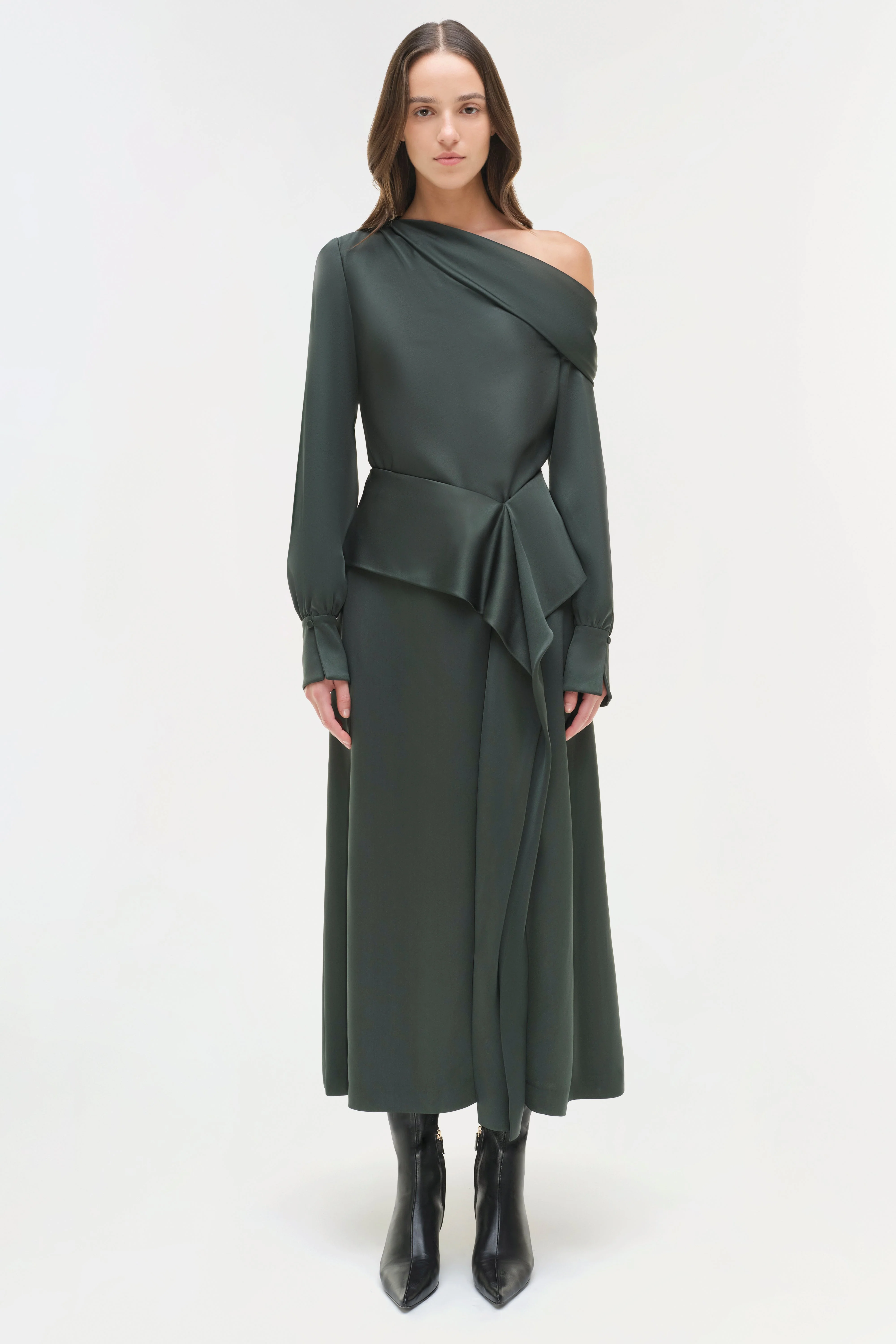 Womens | Maria Satin Midi Skirt | Cypress - Image 6