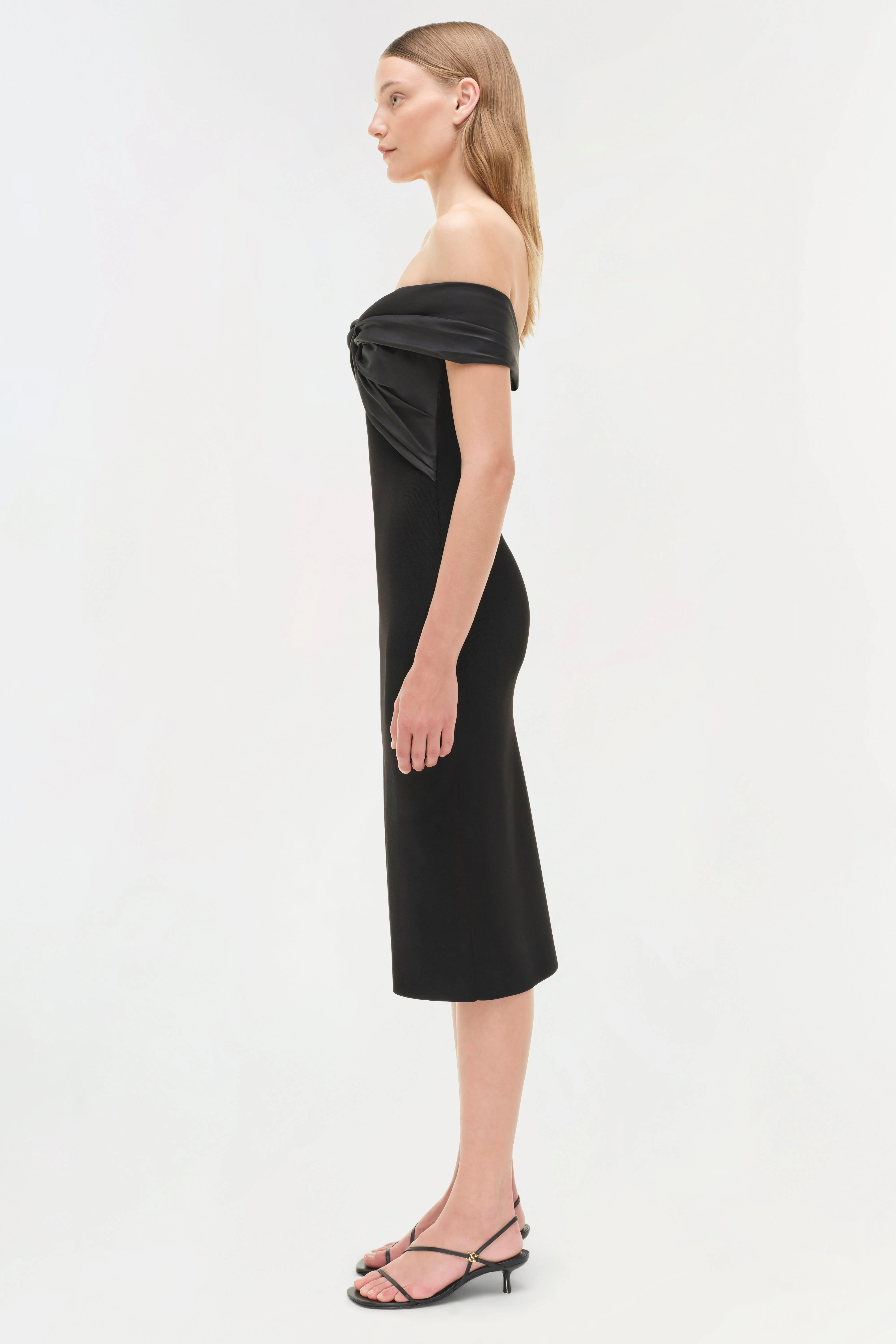 Womens | Mia Off Shoulder Midi Dress | Black - Image 4