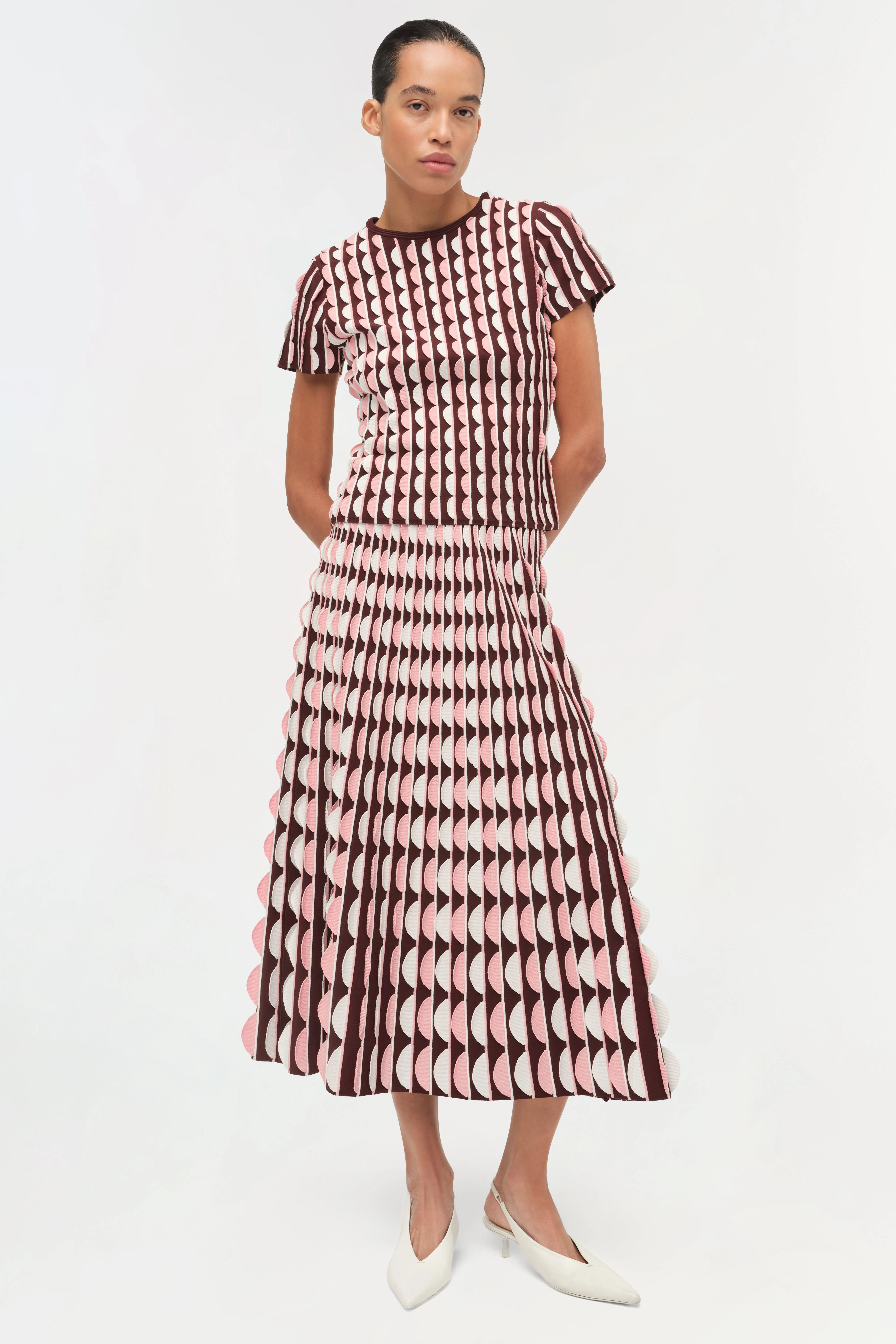 Womens | Micah Scalloped Knit Midi Skirt | Dusty Rose Multi - Image 2