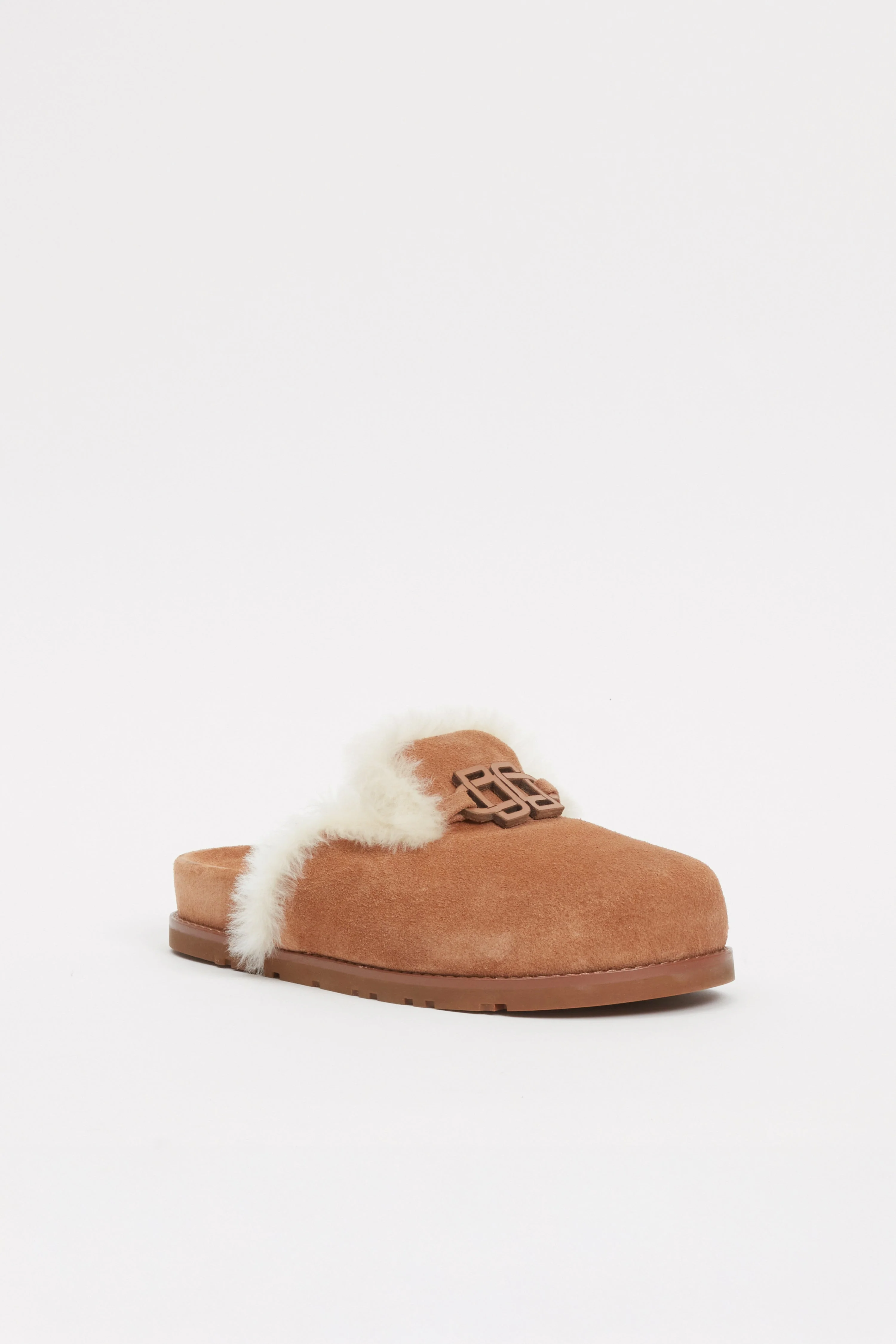 Womens | Mila Suede Shearling Slide | Chestnut - Image 2