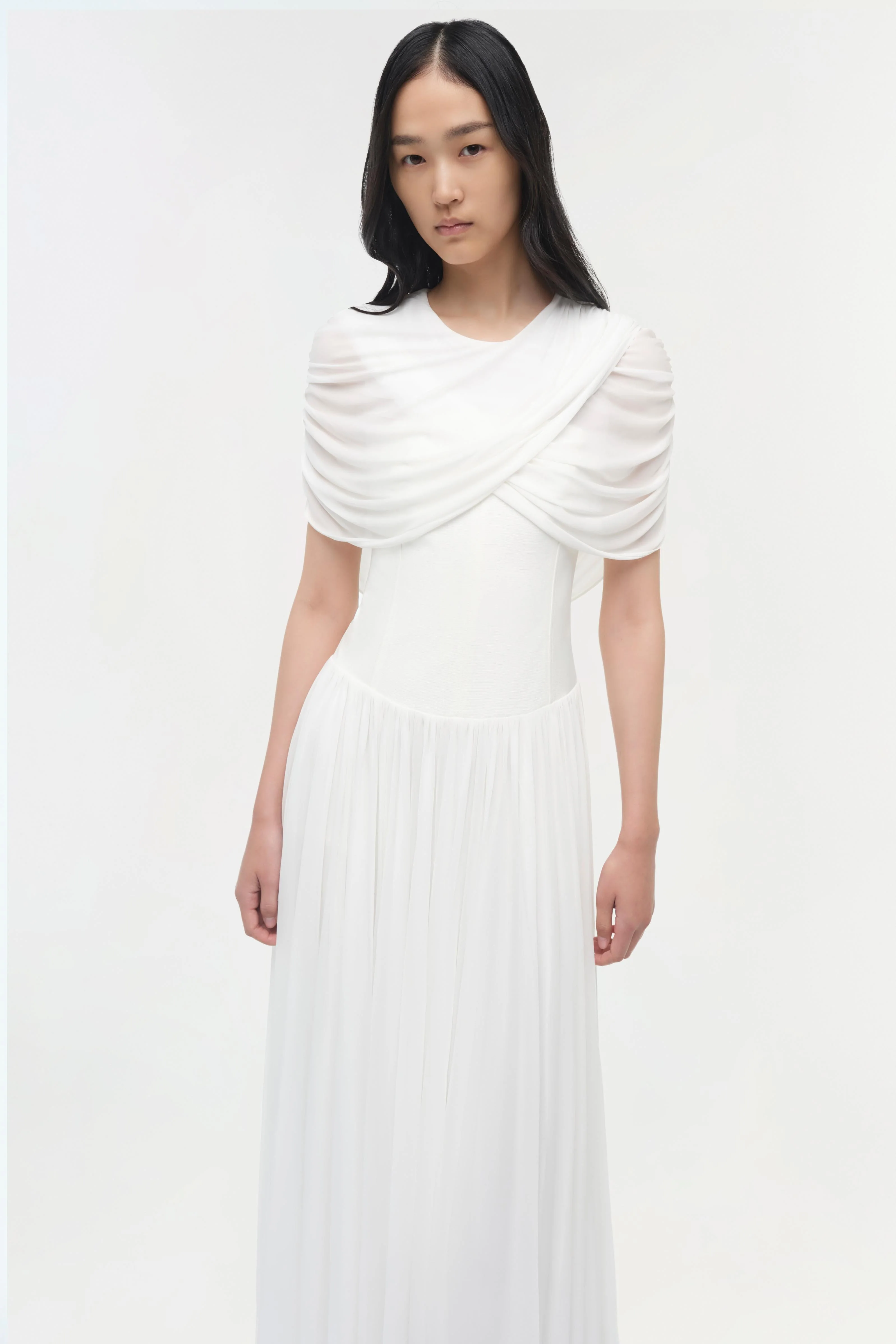 Womens | Nancie Draped Jersey Cape Maxi Dress | Ivory - Image 3