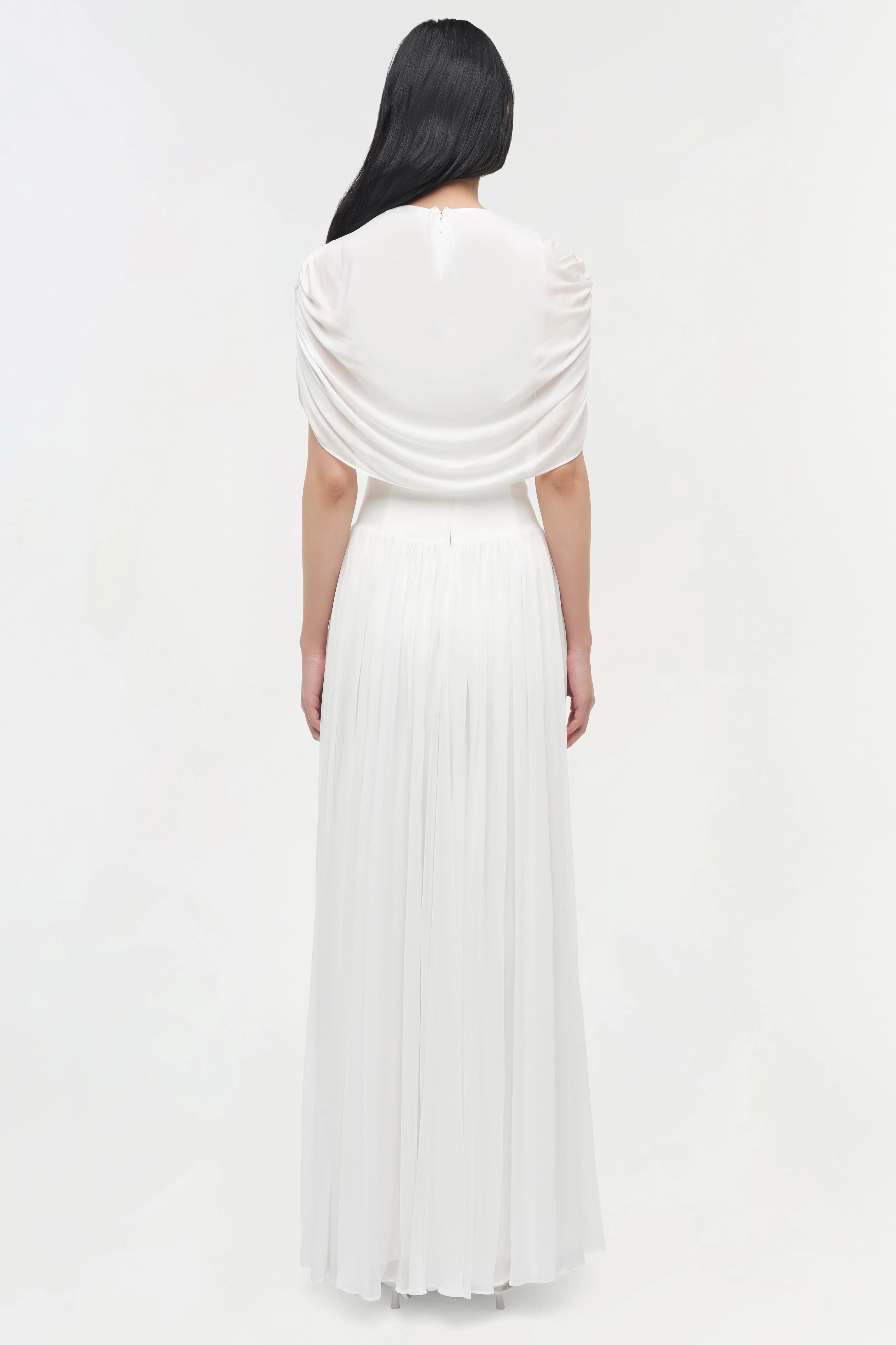 Womens | Nancie Draped Jersey Cape Maxi Dress | Ivory - Image 5