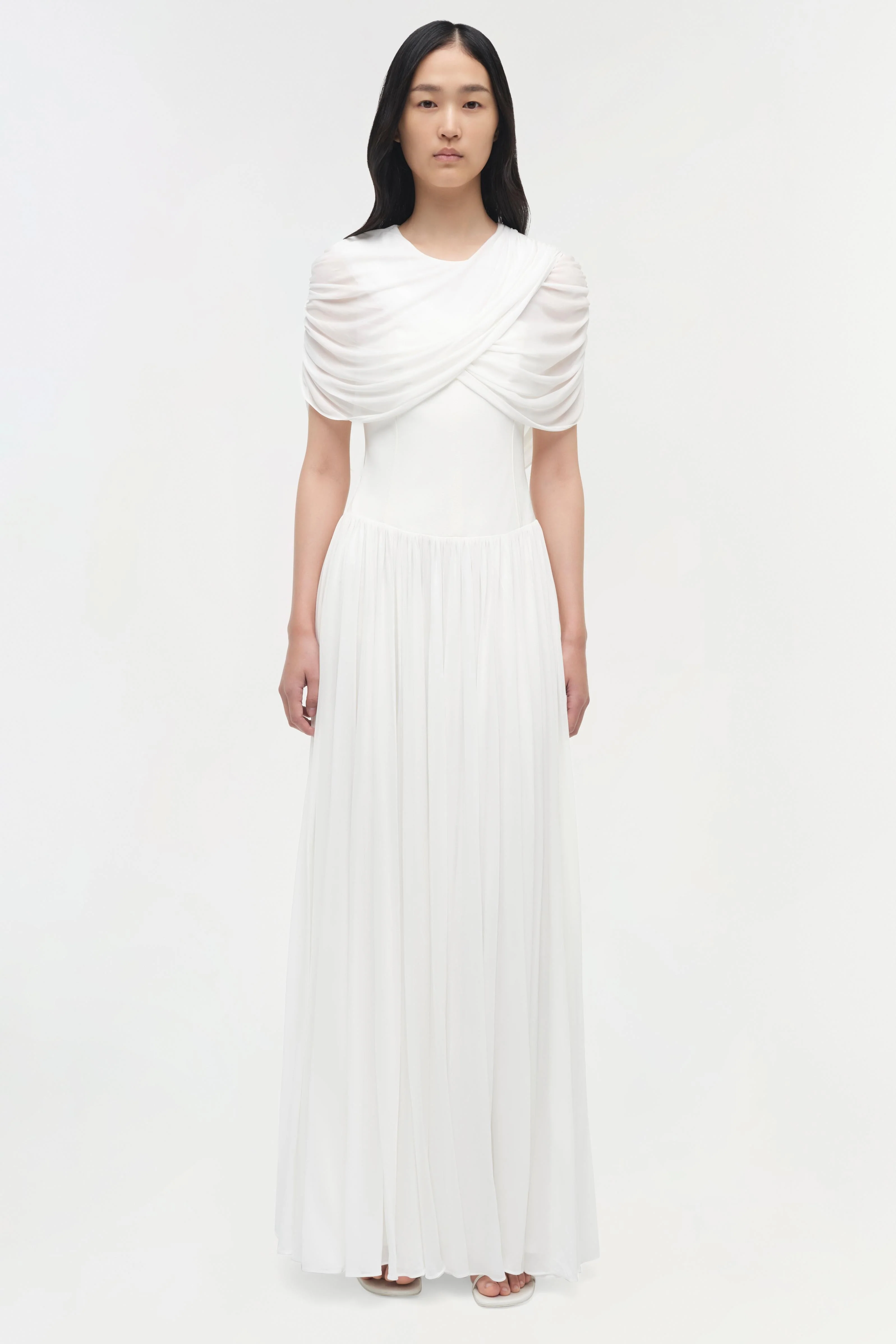 Womens | Nancie Draped Jersey Cape Maxi Dress | Ivory - Image 6
