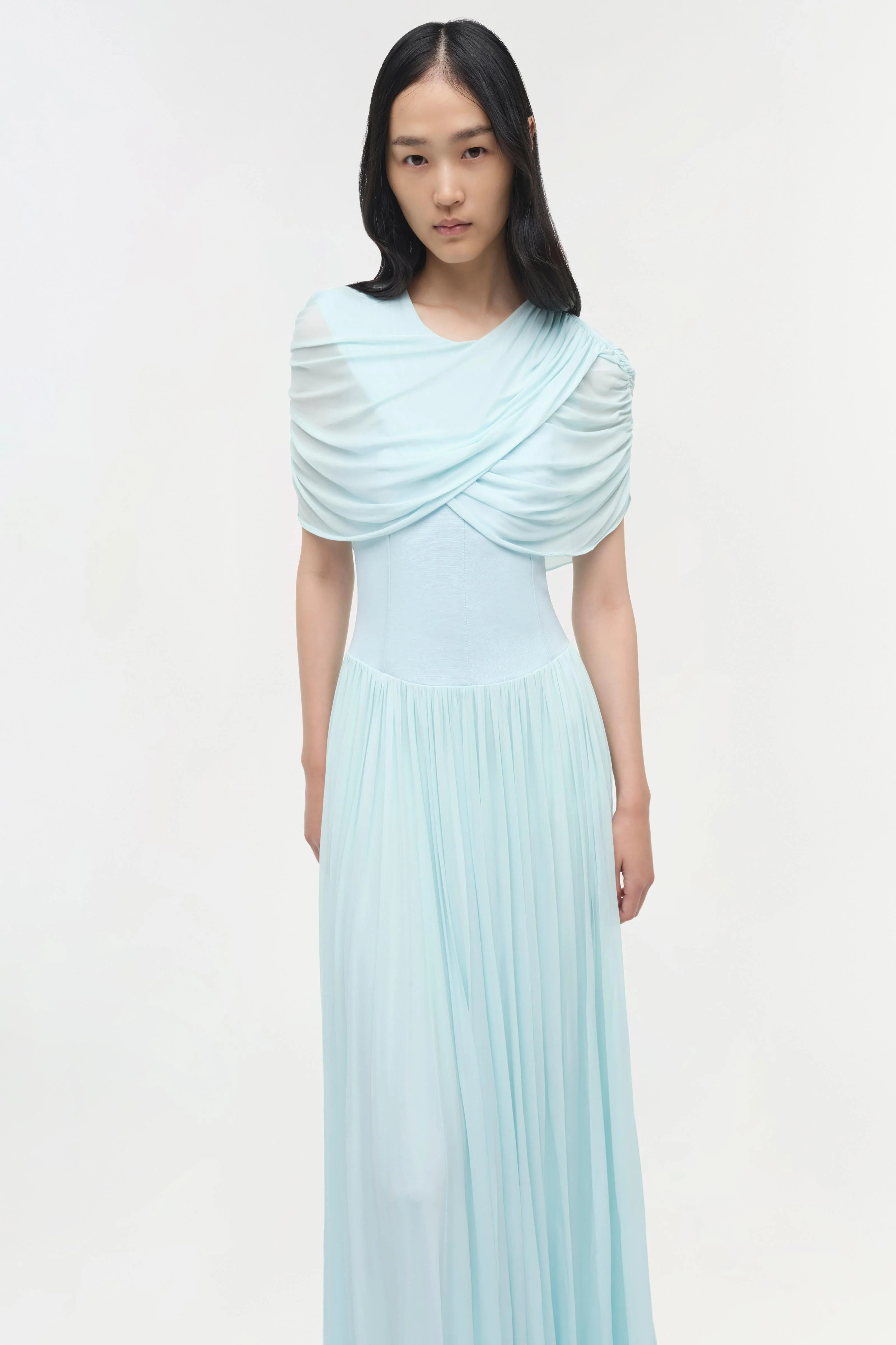 Womens | Nancie Draped Jersey Cape Maxi Dress | Sky - Image 3