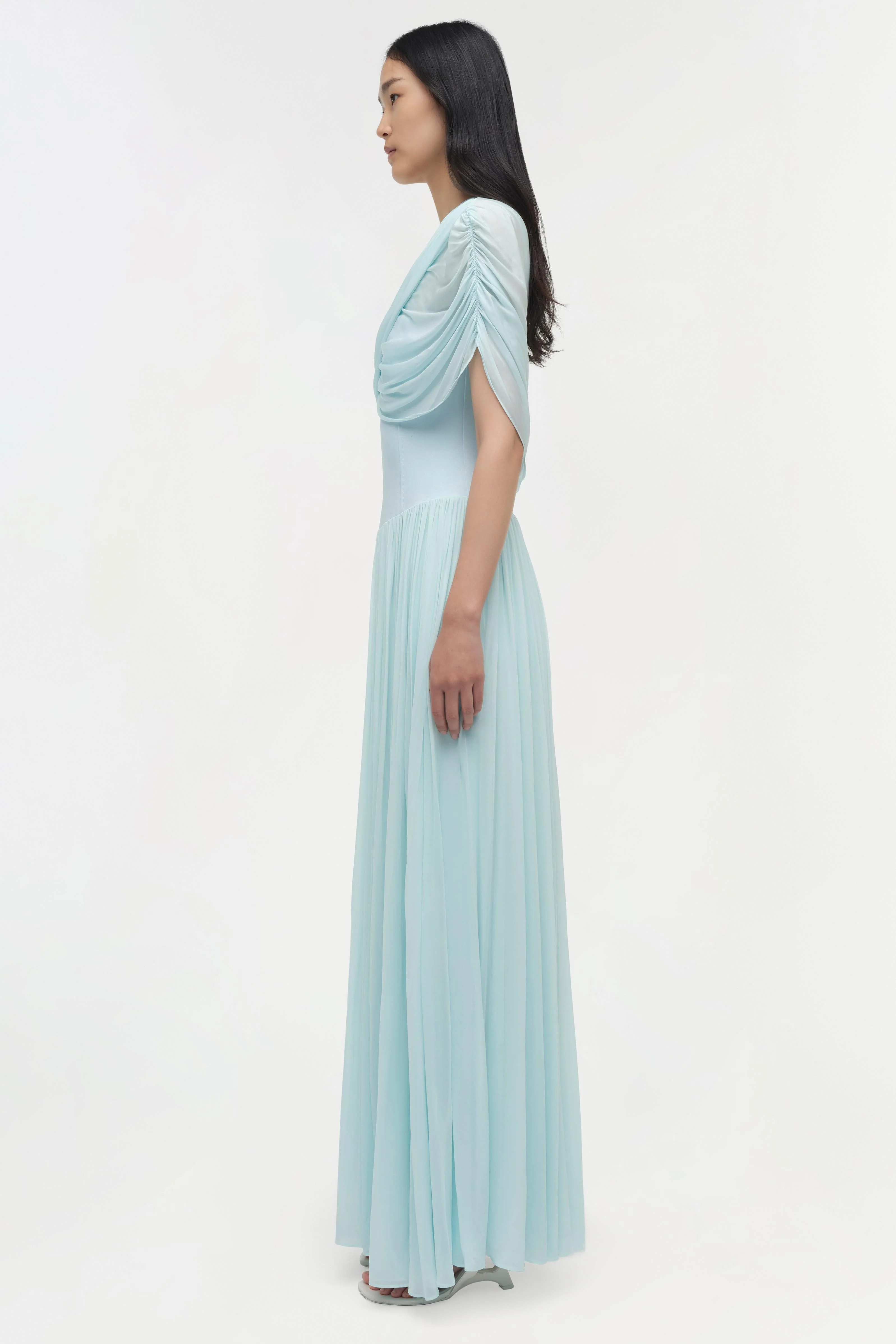 Womens | Nancie Draped Jersey Cape Maxi Dress | Sky - Image 4