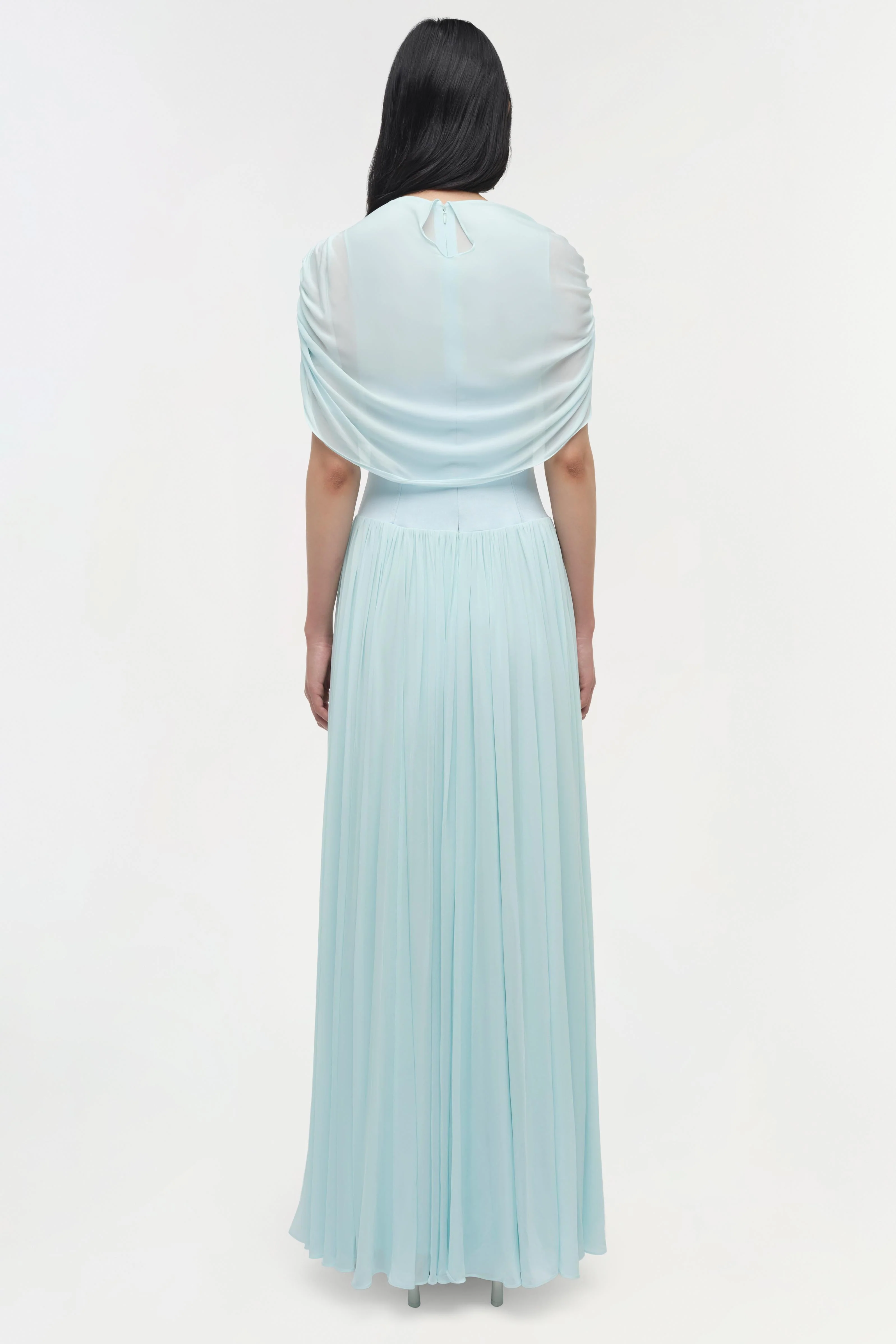 Womens | Nancie Draped Jersey Cape Maxi Dress | Sky - Image 5