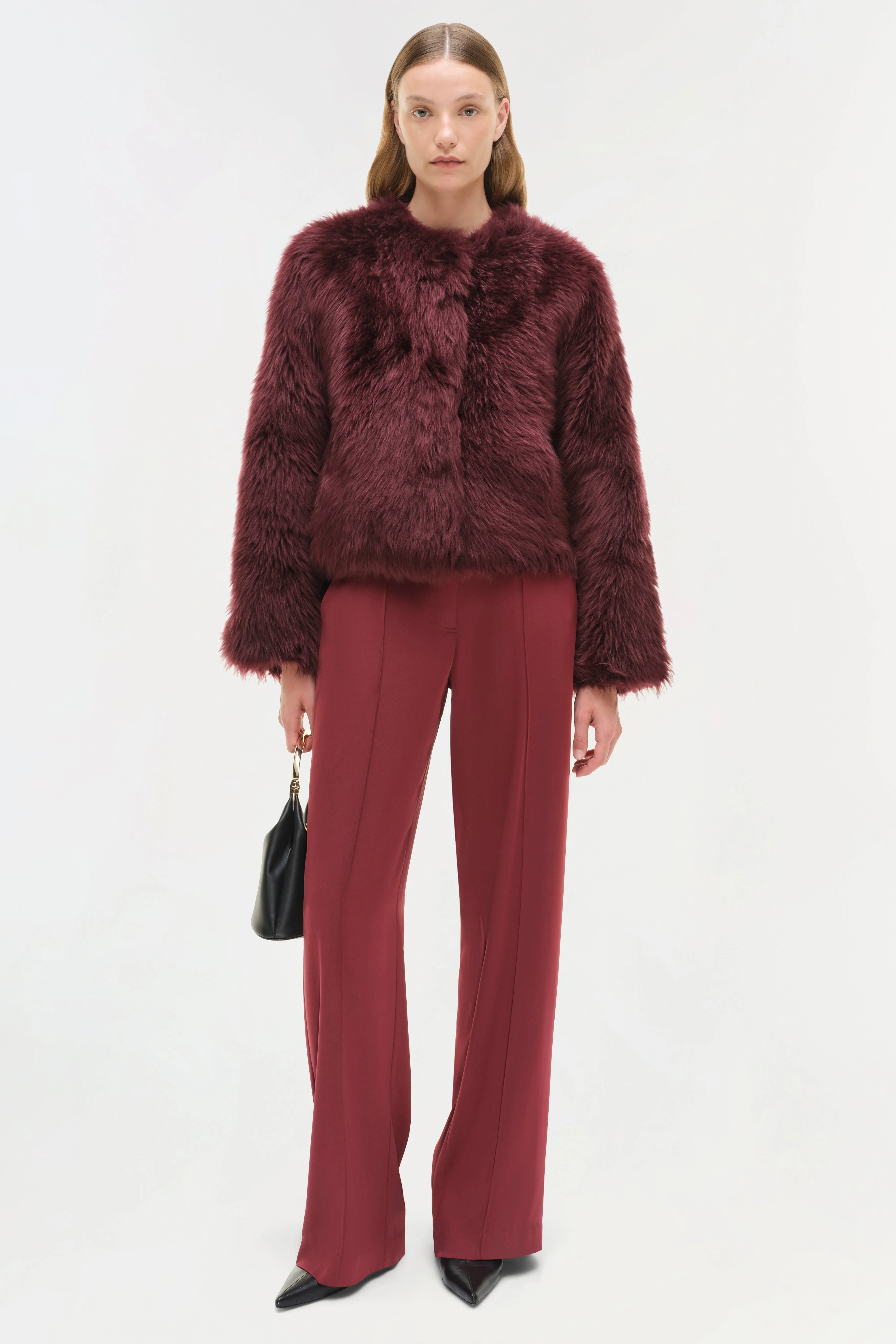 Womens | Natasha Shearling Jacket | Cranberry - Image 2