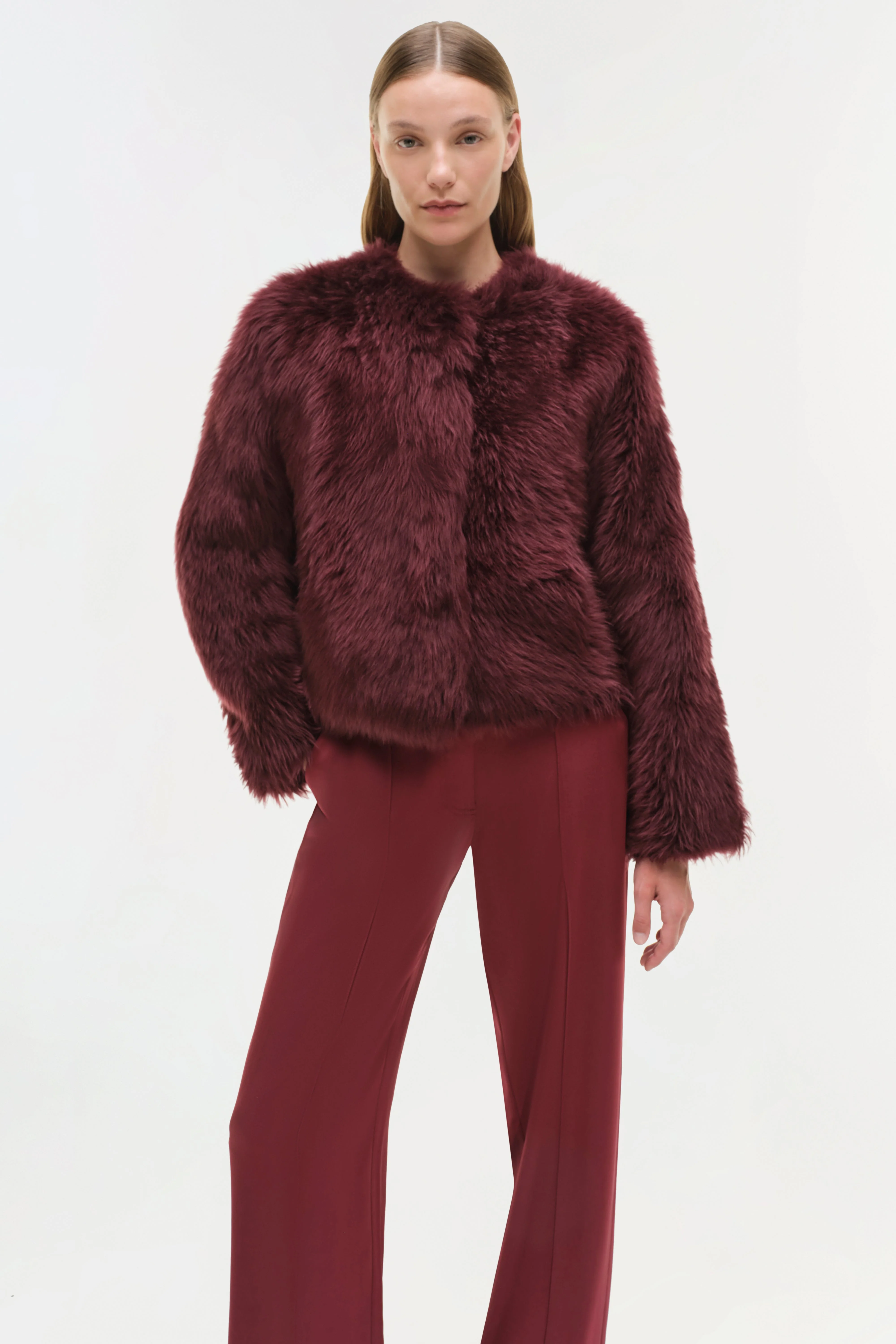 Womens | Natasha Shearling Jacket | Cranberry - Image 3