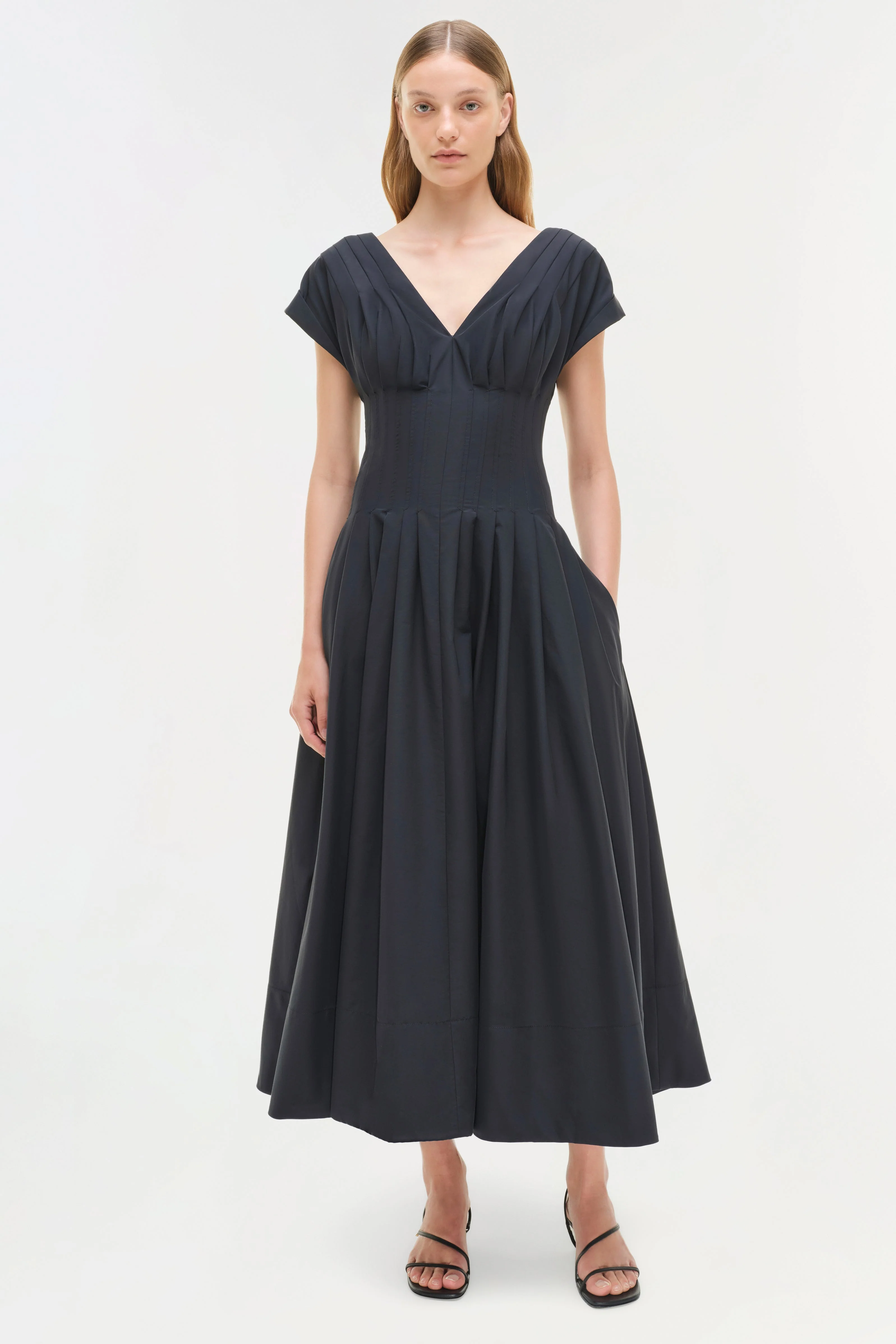 Womens | Nina Cotton Midi Dress | Midnight - Image 6