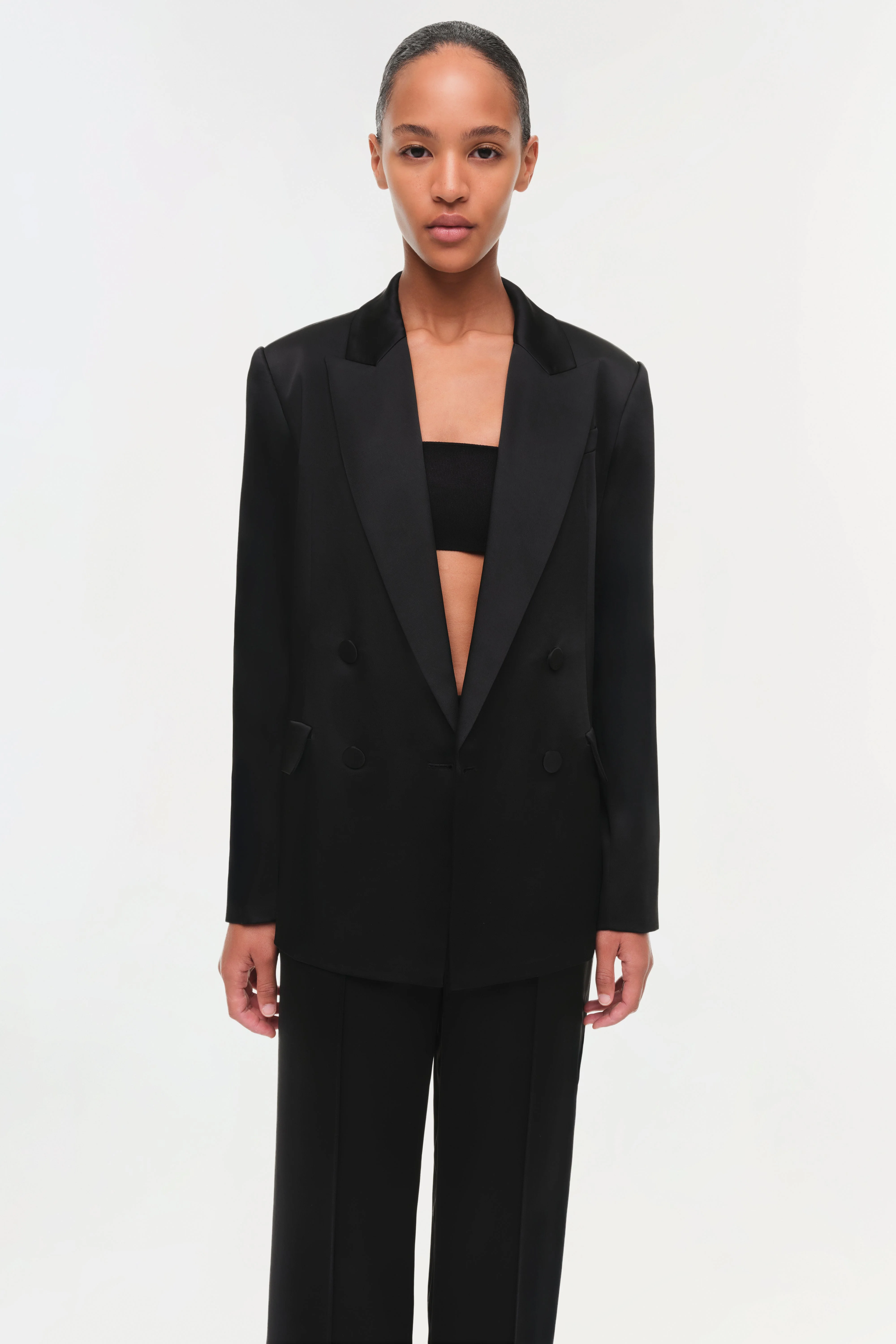 Womens | Norah Satin Blazer | Black - Image 5
