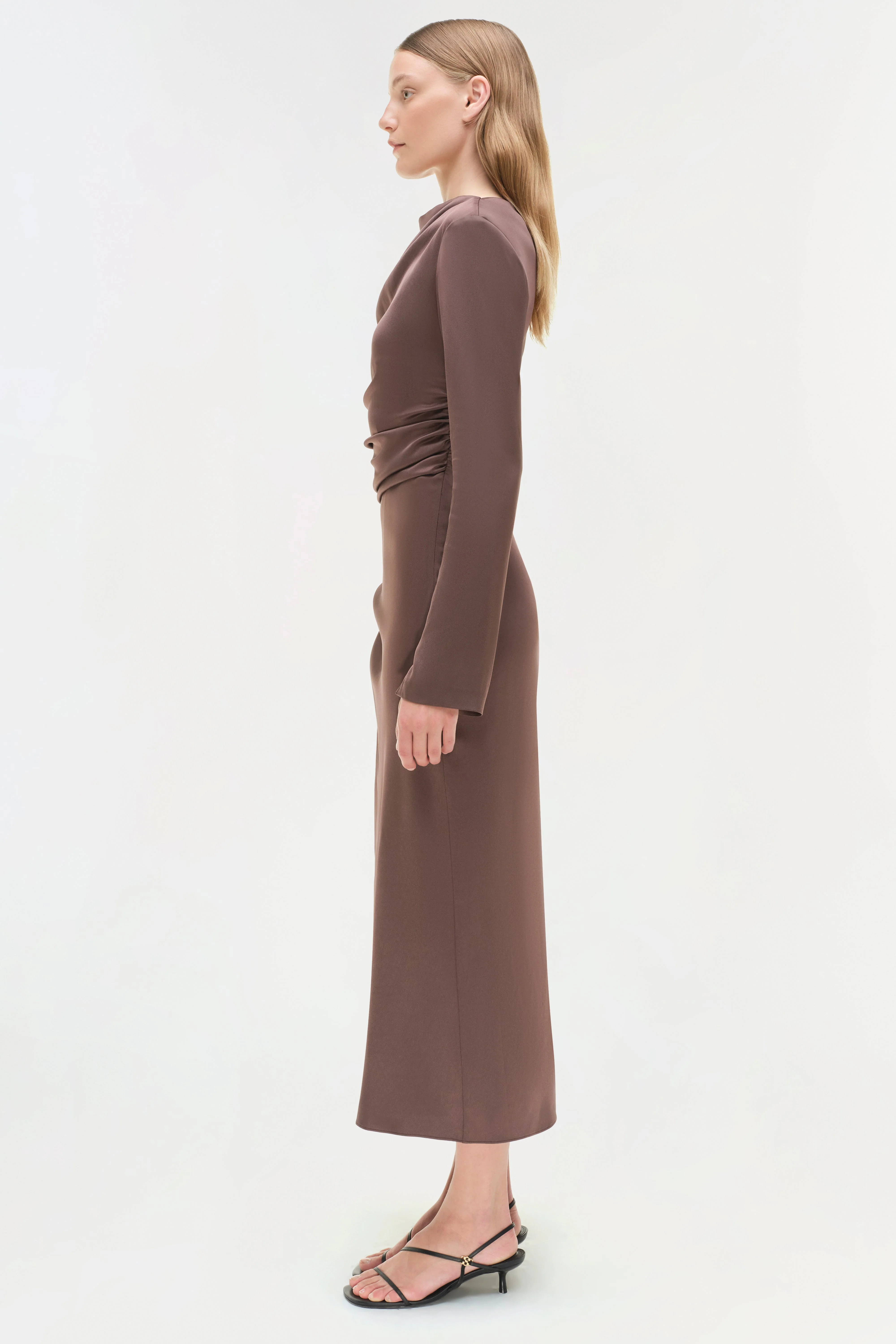 Womens | Odessa Satin Midi Dress | Chocolate - Image 5