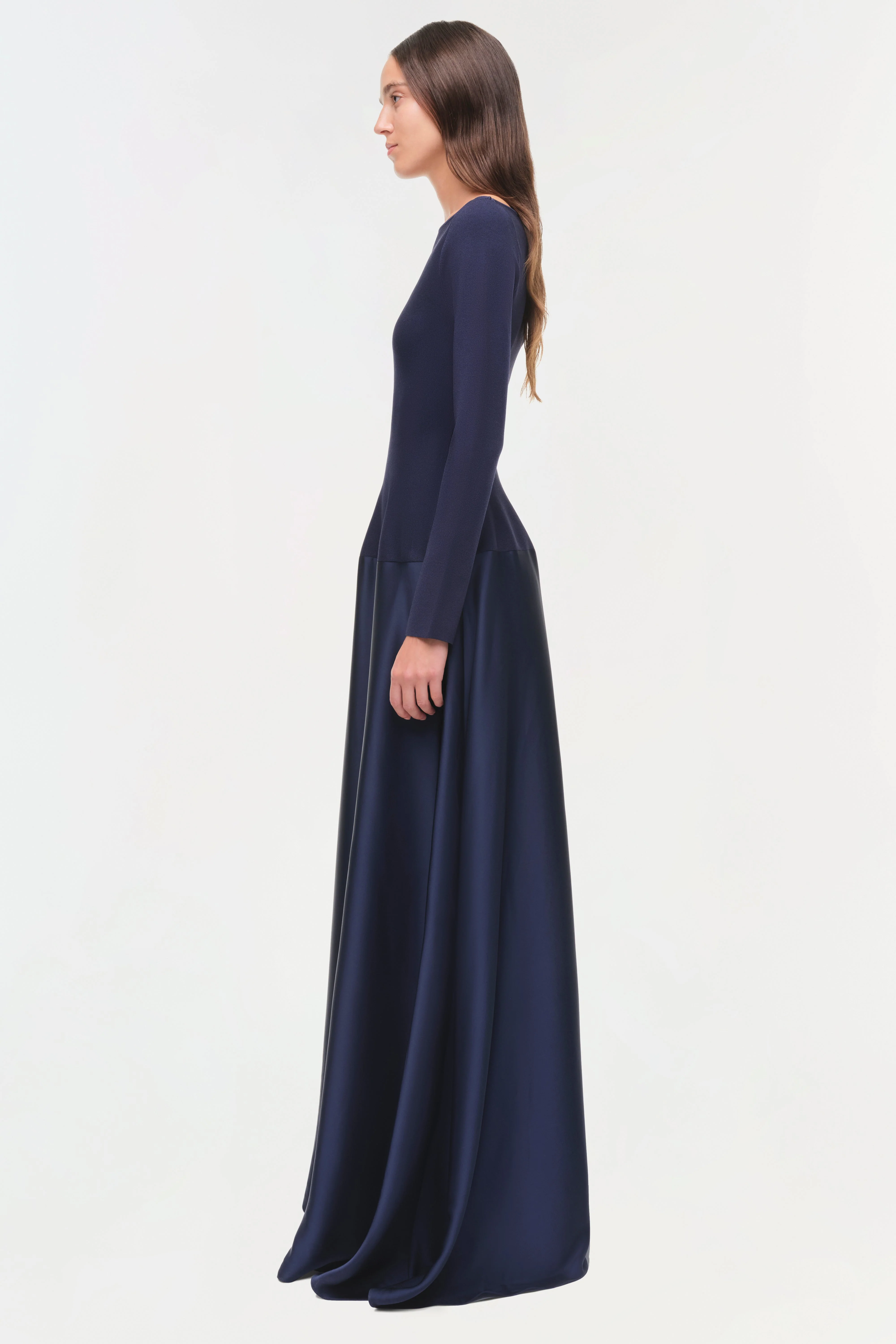 Womens | Paola Satin Knit Gown | Midnight - Image 4