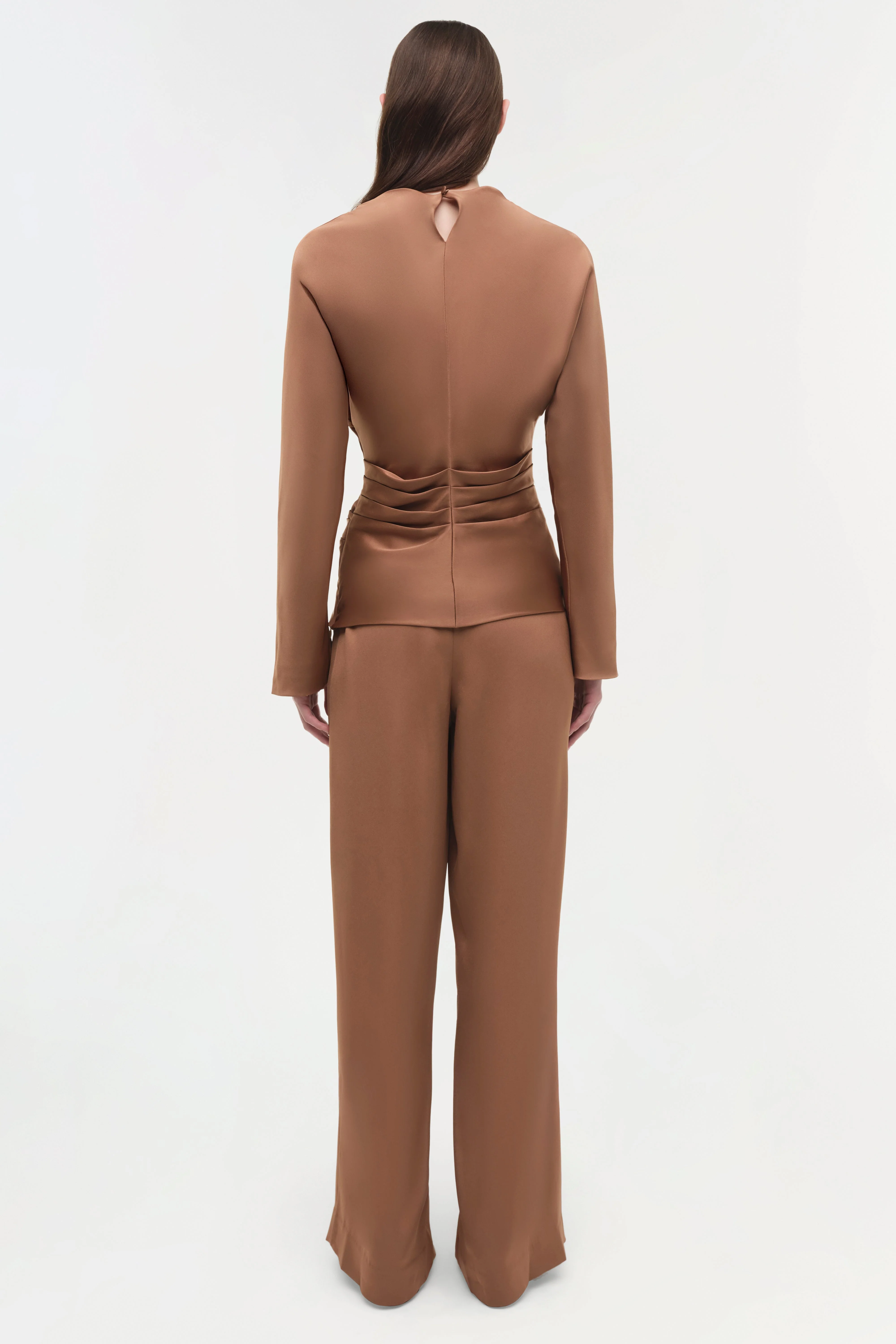 Womens | Victoria Draped Satin Top | Chai - Image 8