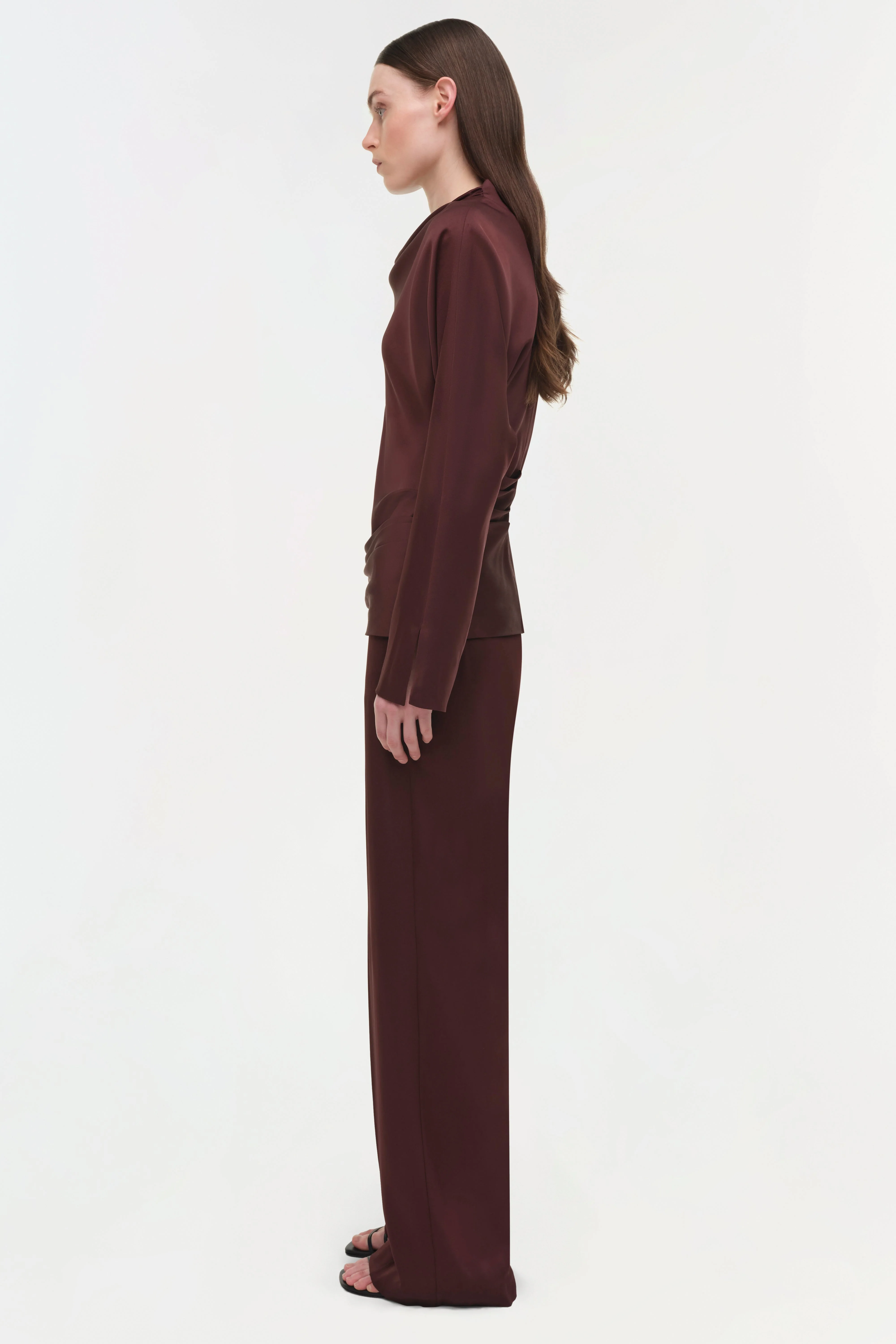 Womens | Victoria Draped Satin Top | Mahogany - Image 5