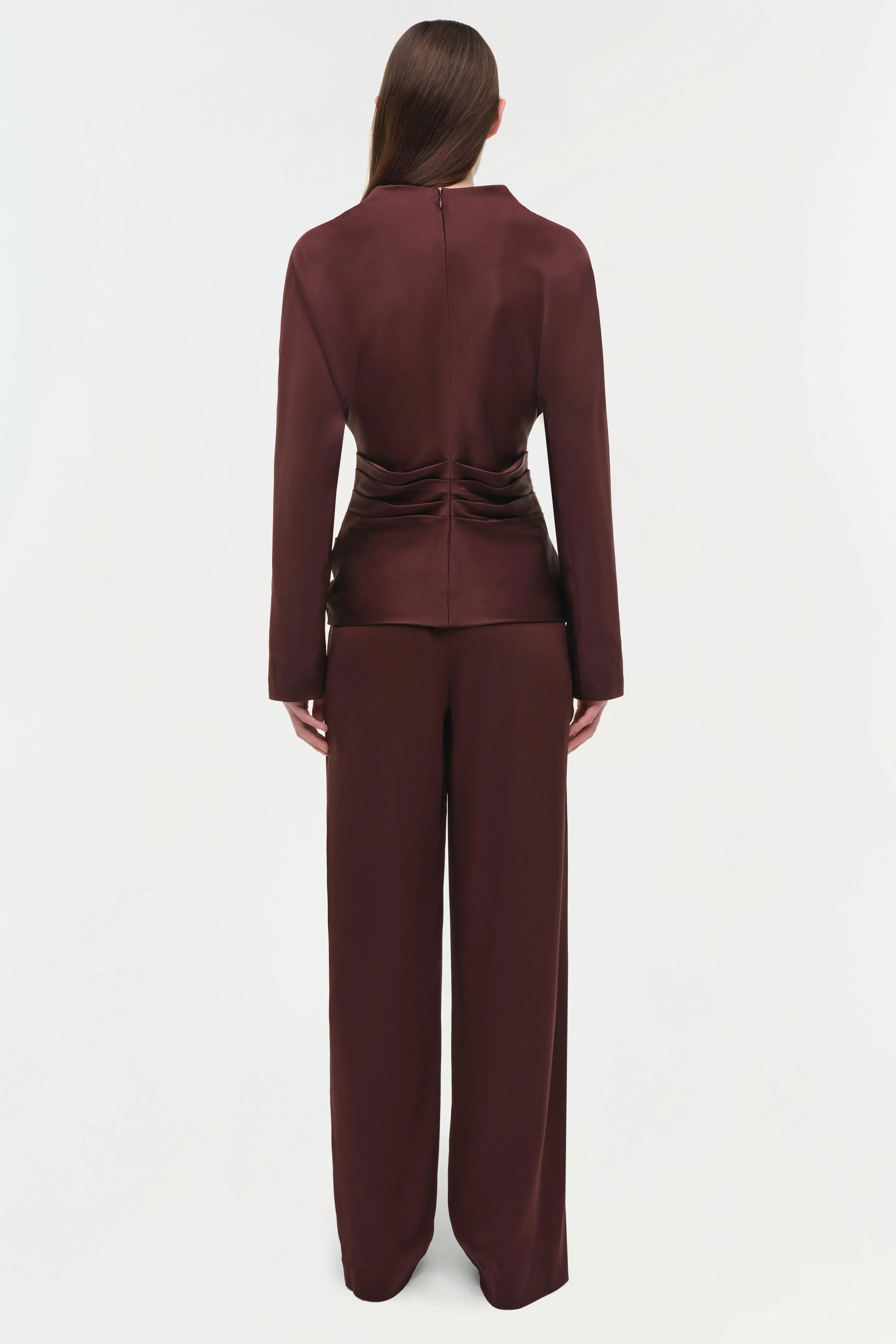 Womens | Victoria Draped Satin Top | Mahogany - Image 6