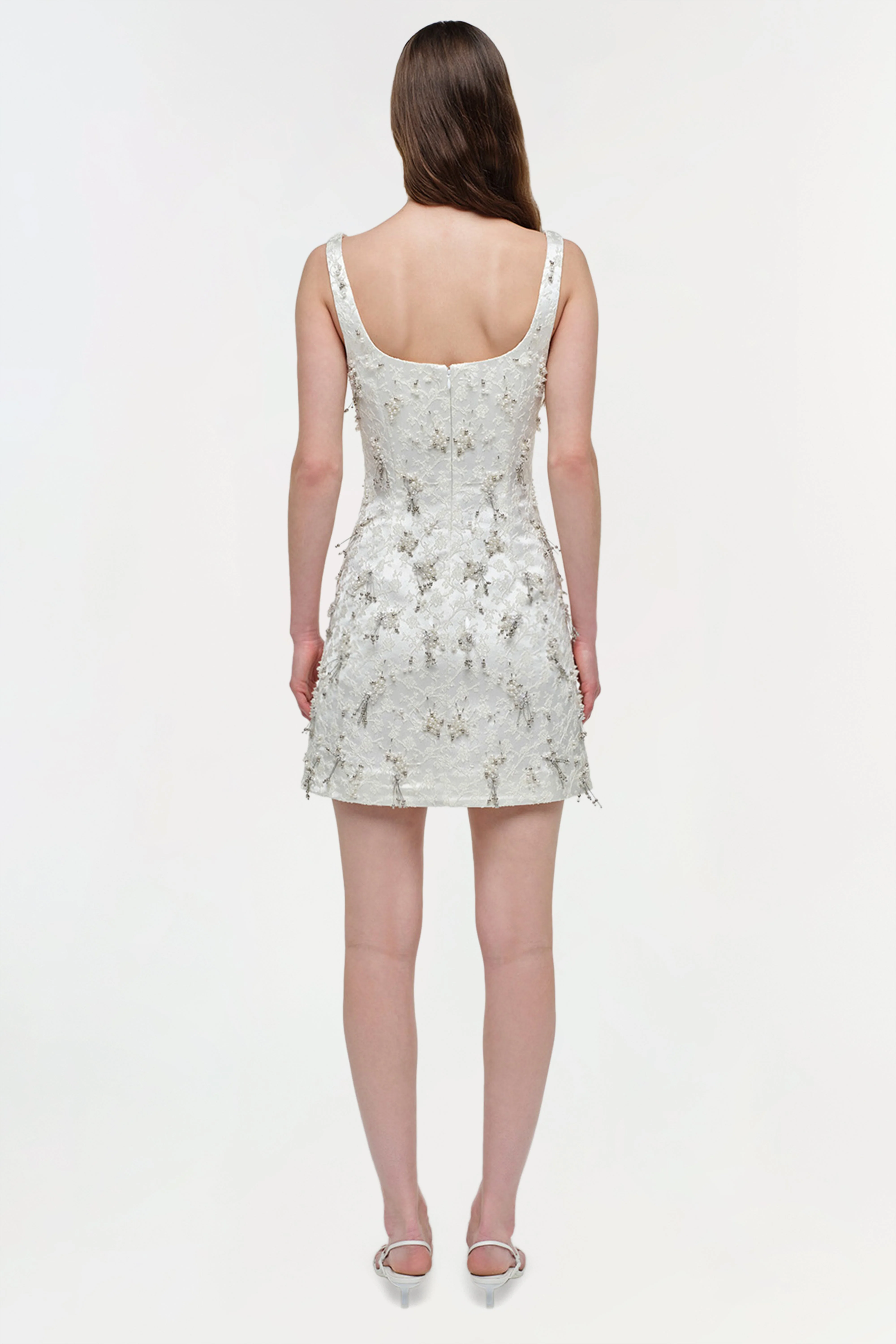 Womens | Viva Embellished Jaquard Mini Dress | White - Image 4