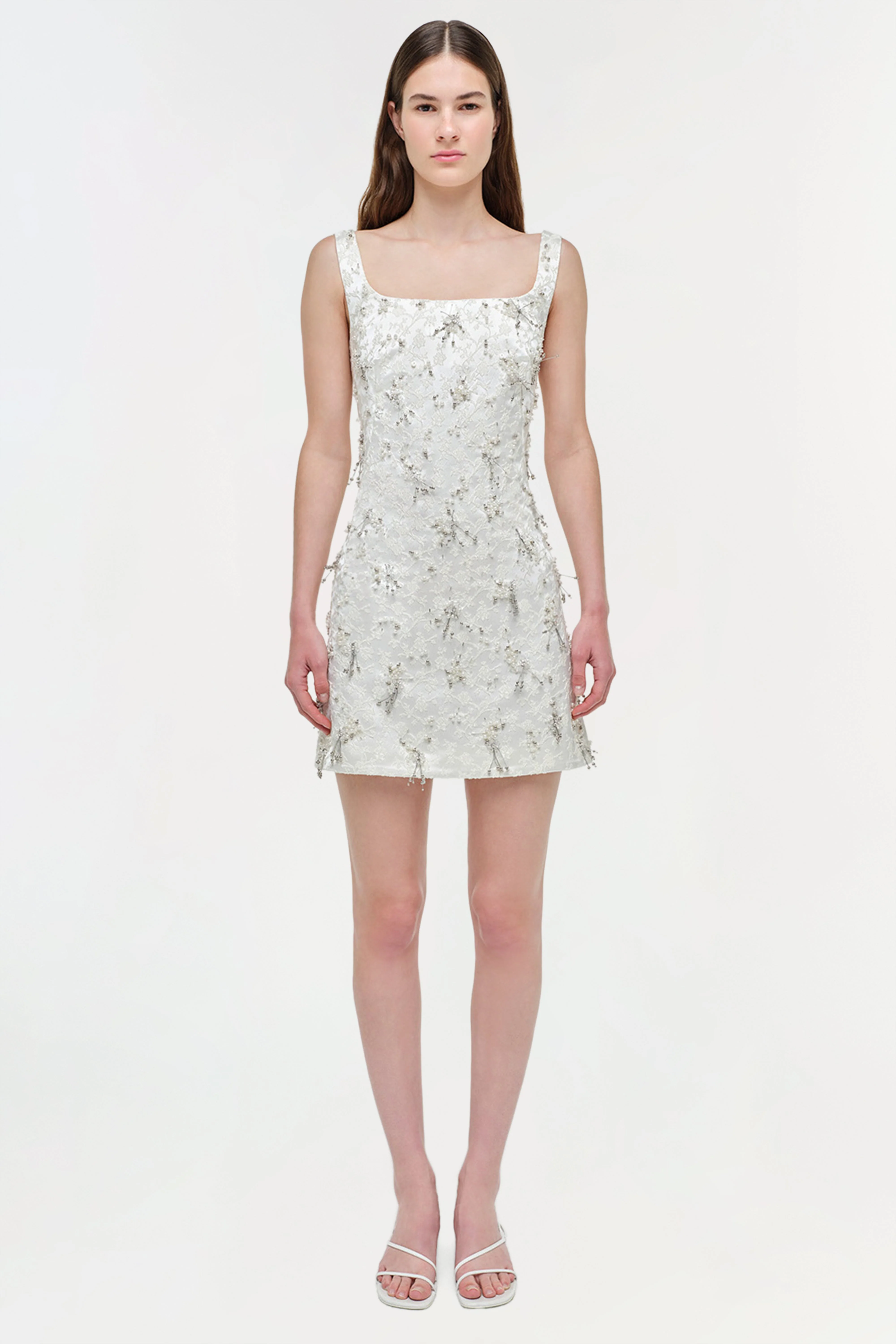 Womens | Viva Embellished Jaquard Mini Dress | White - Image 5