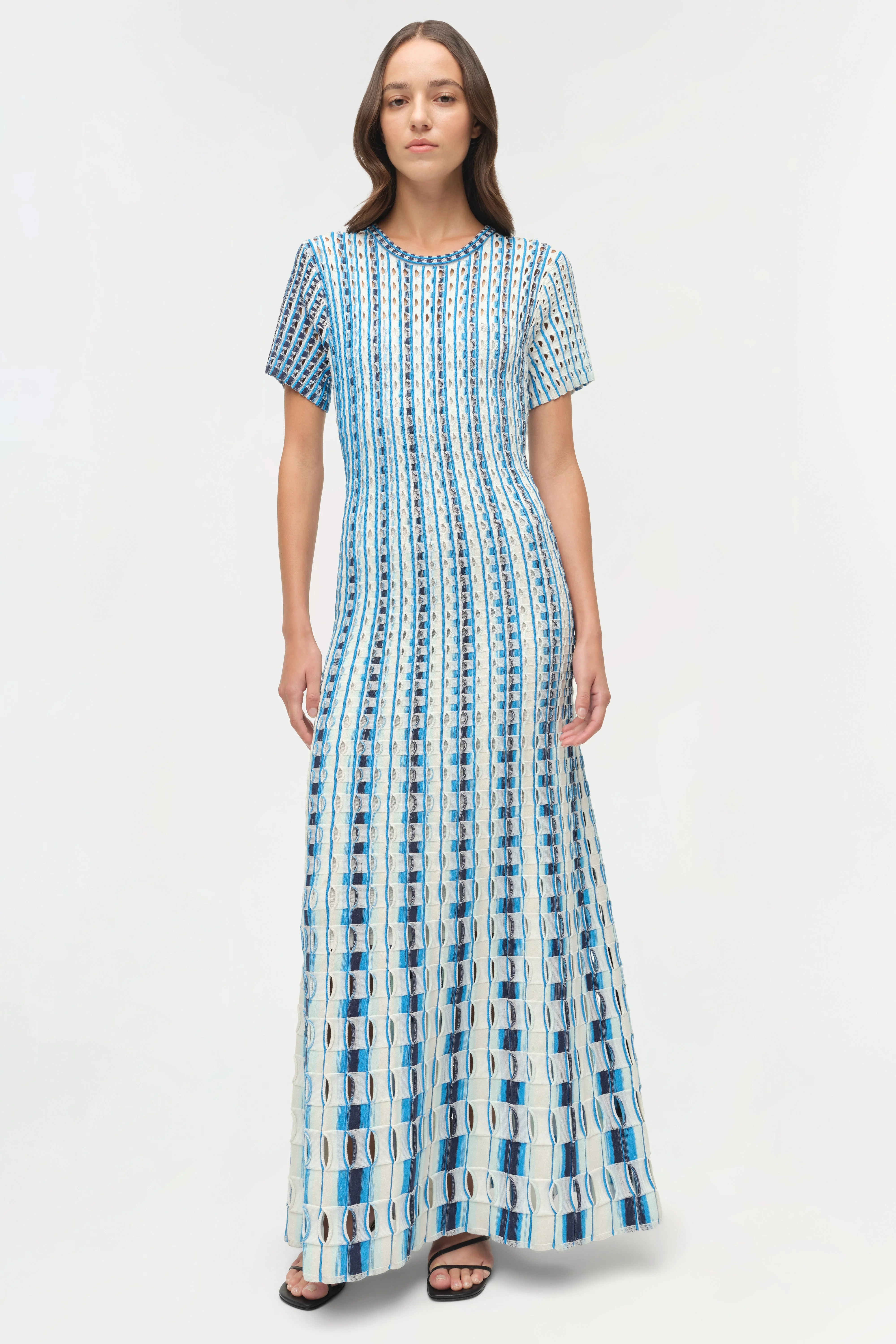 Womens | Zaida Eyelet Knit Midi Dress | Azure Multi - Image 2