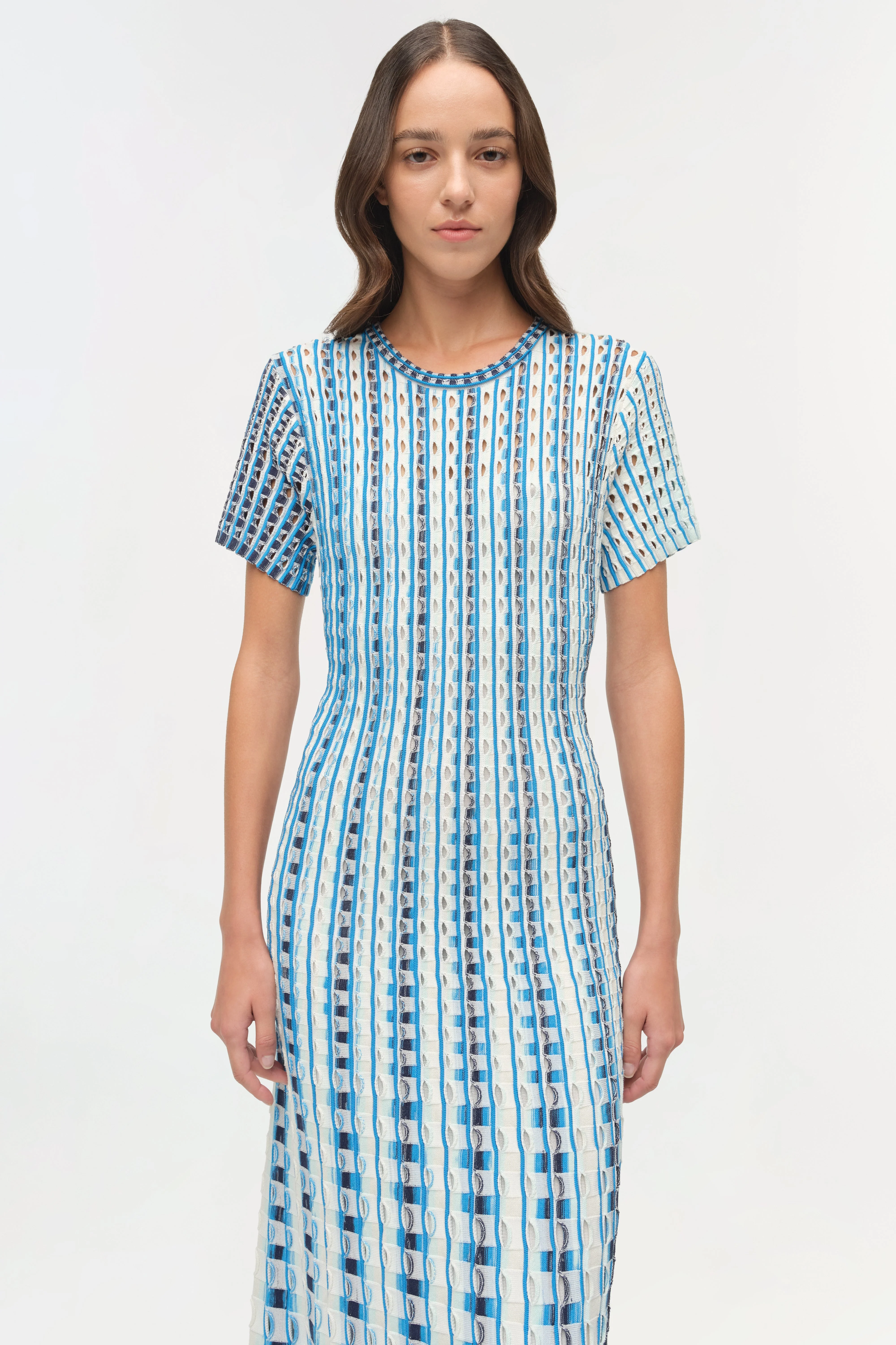 Womens | Zaida Eyelet Knit Midi Dress | Azure Multi - Image 3