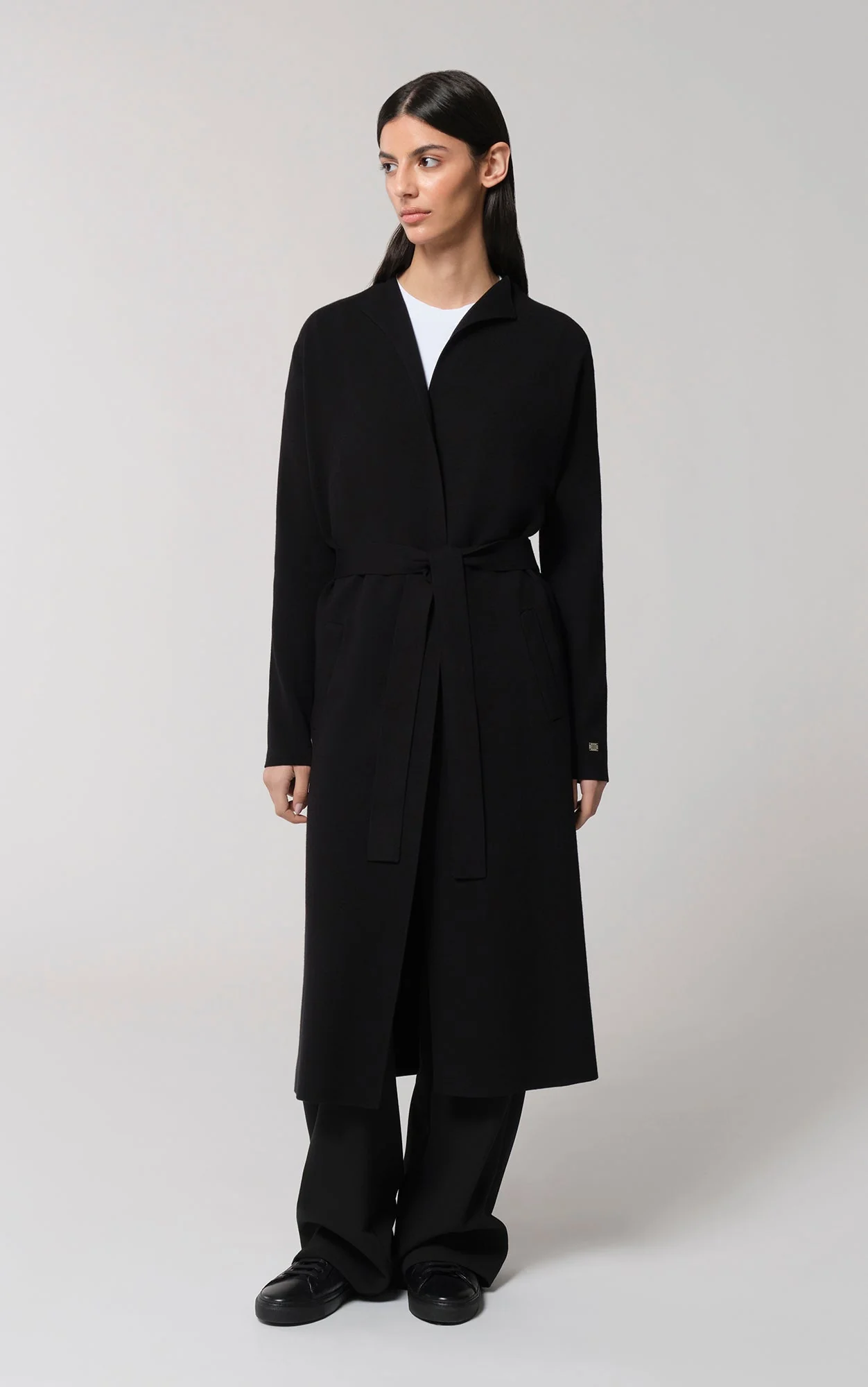 Aliciana Long Cardigan With Belt | Black - Image 3