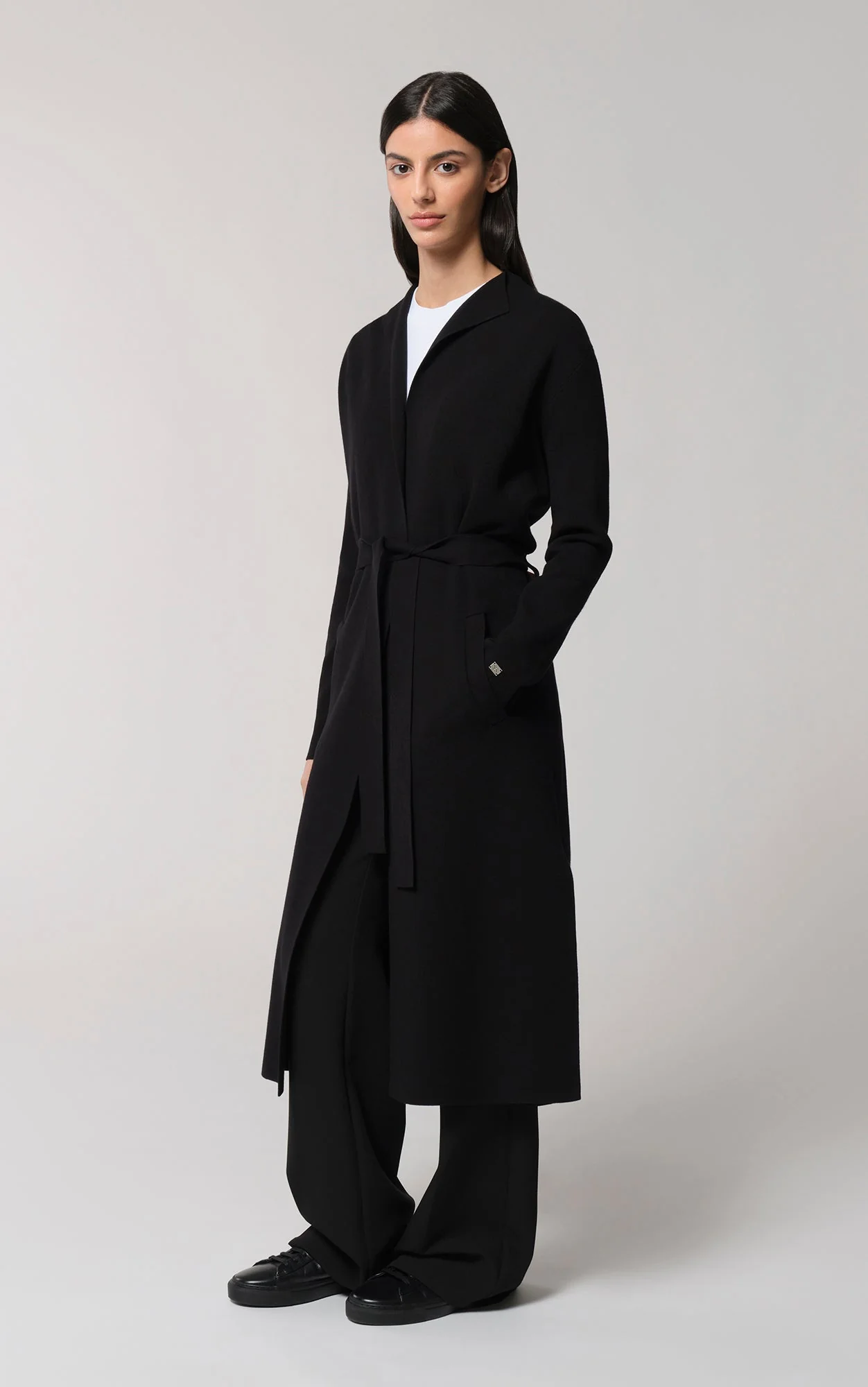 Aliciana Long Cardigan With Belt | Black - Image 4