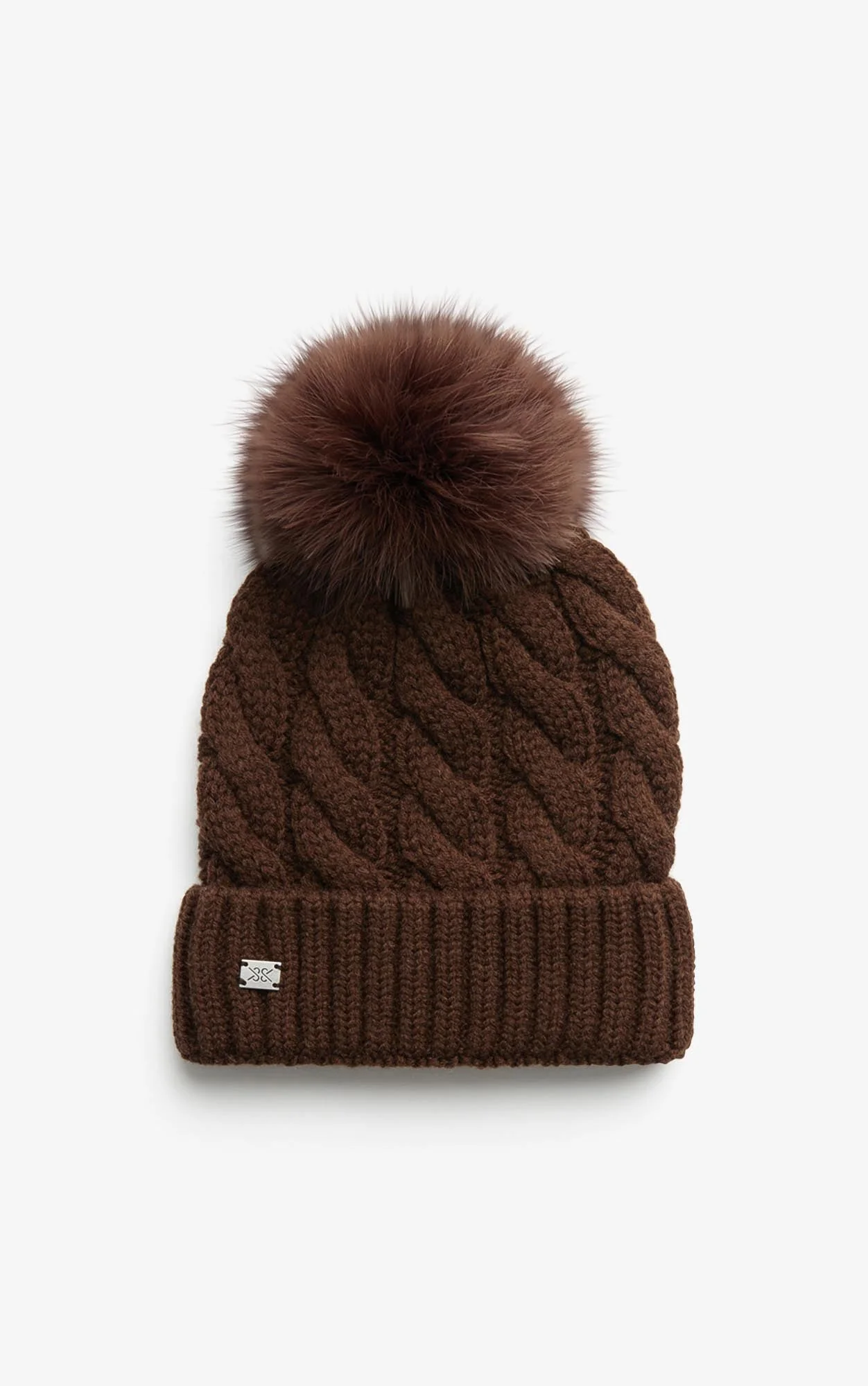 Amalie-Tn Cable-Knit Hat Pompom | Chestnut - Image 2