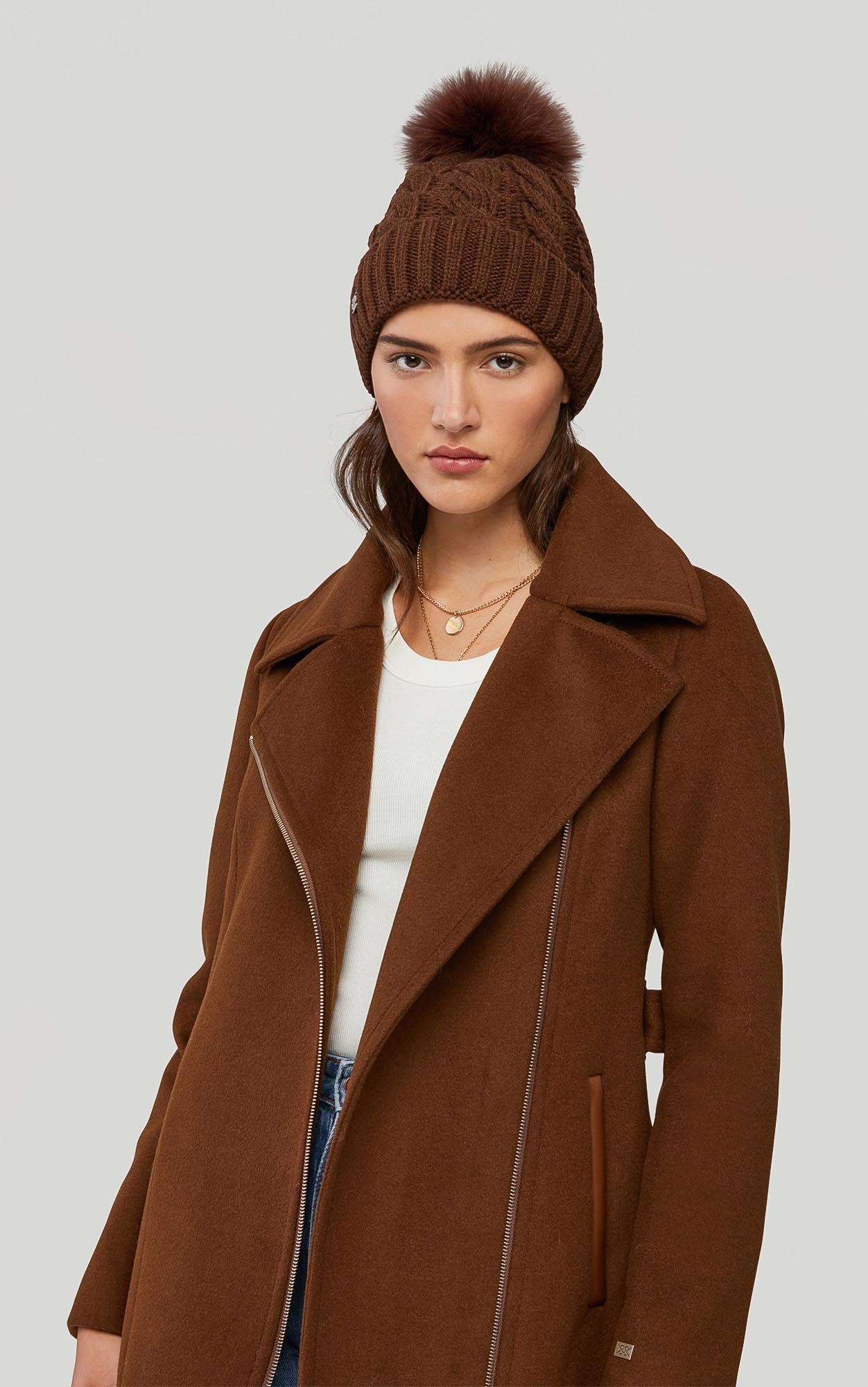 Amalie-Tn Cable-Knit Hat Pompom | Chestnut - Image 4
