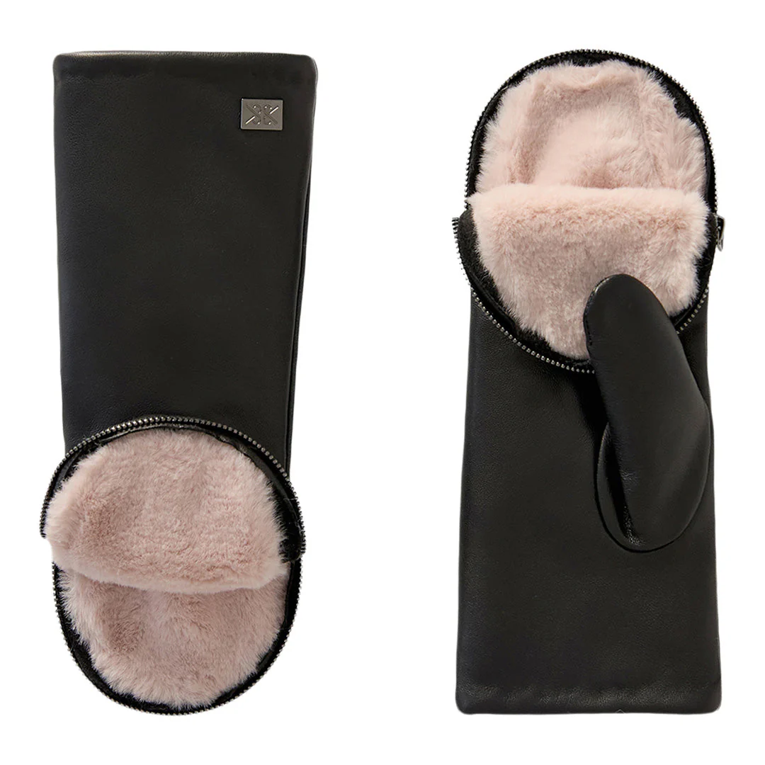 Betrice-N Convertible Mitten In Leather | Black-Rose Quartz