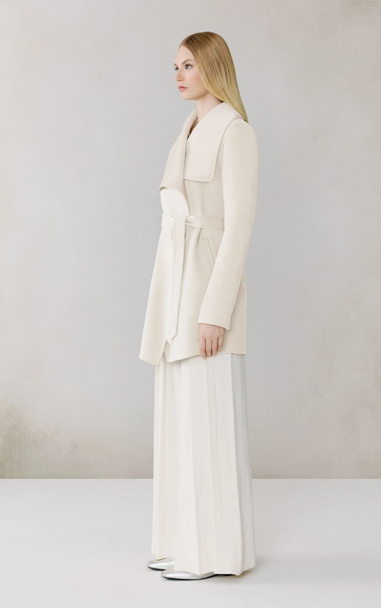 Bridgette-U Double Face Wrap Coat In Wool | Powder - Image 3