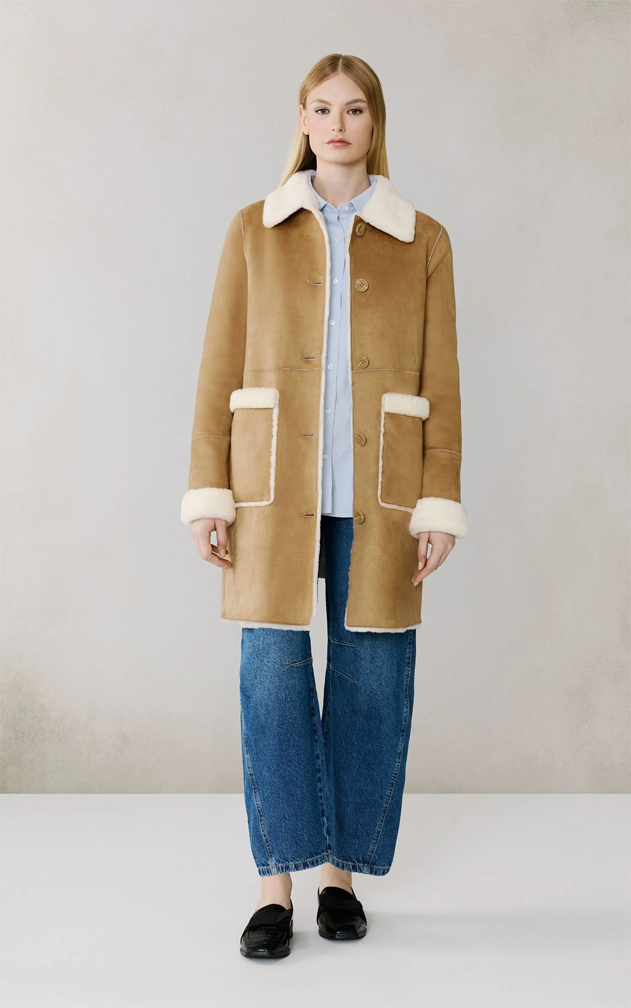 Christine Faux Sherpa Coat | Teak-Powder - Image 2