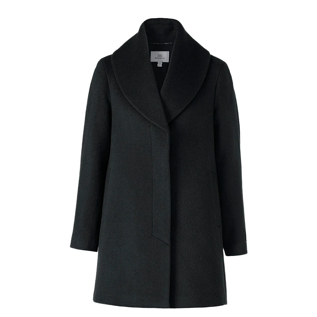 Elsa Shawl Collar Coat In Wool | Black Heather